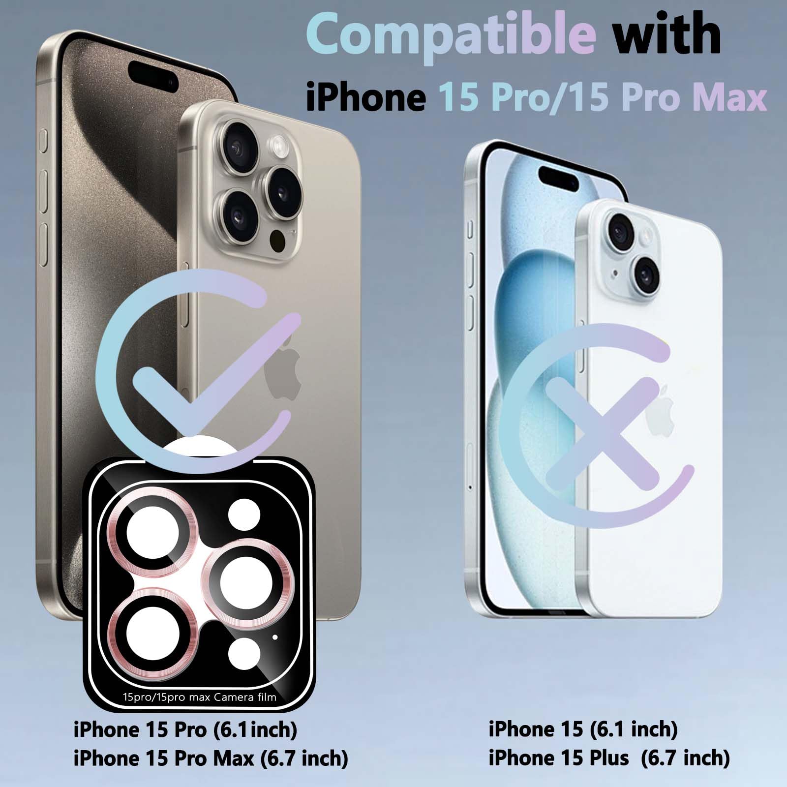 MONASAY iPhone 15 Pro & Pro Max Camera Lens Protector - 9H Tempered Glass with Strong Adhesion & Auto-Alignment, Anti-Scratch Metal Frame Protection - Pink | Perfect for Outdoor Adventures, Travel & Daily Use