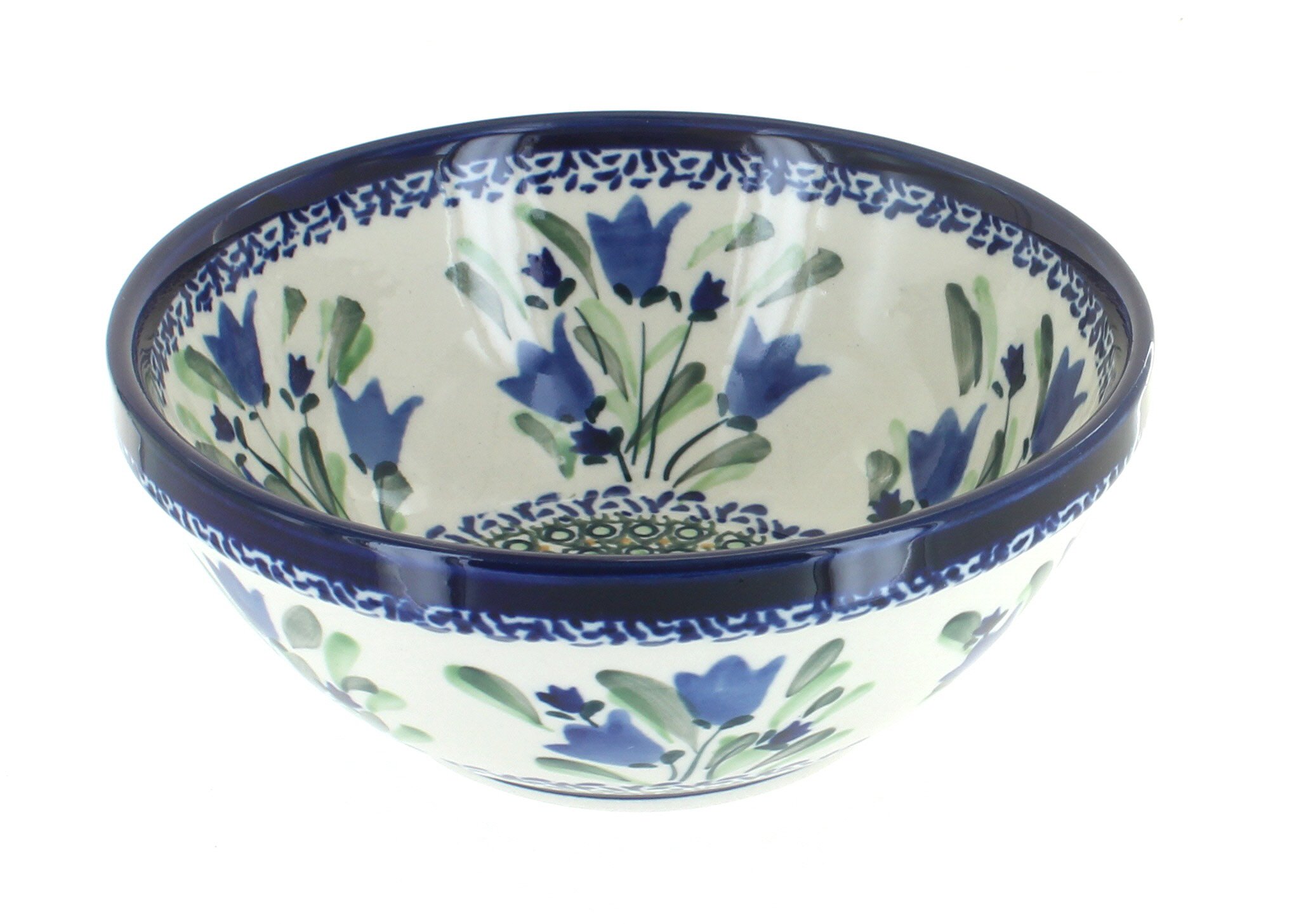 Handmade Blue Rose Polish Pottery Small Serving Bowl - Blue Tulip Design - Perfect for Salads, Desserts & Party Appetizers