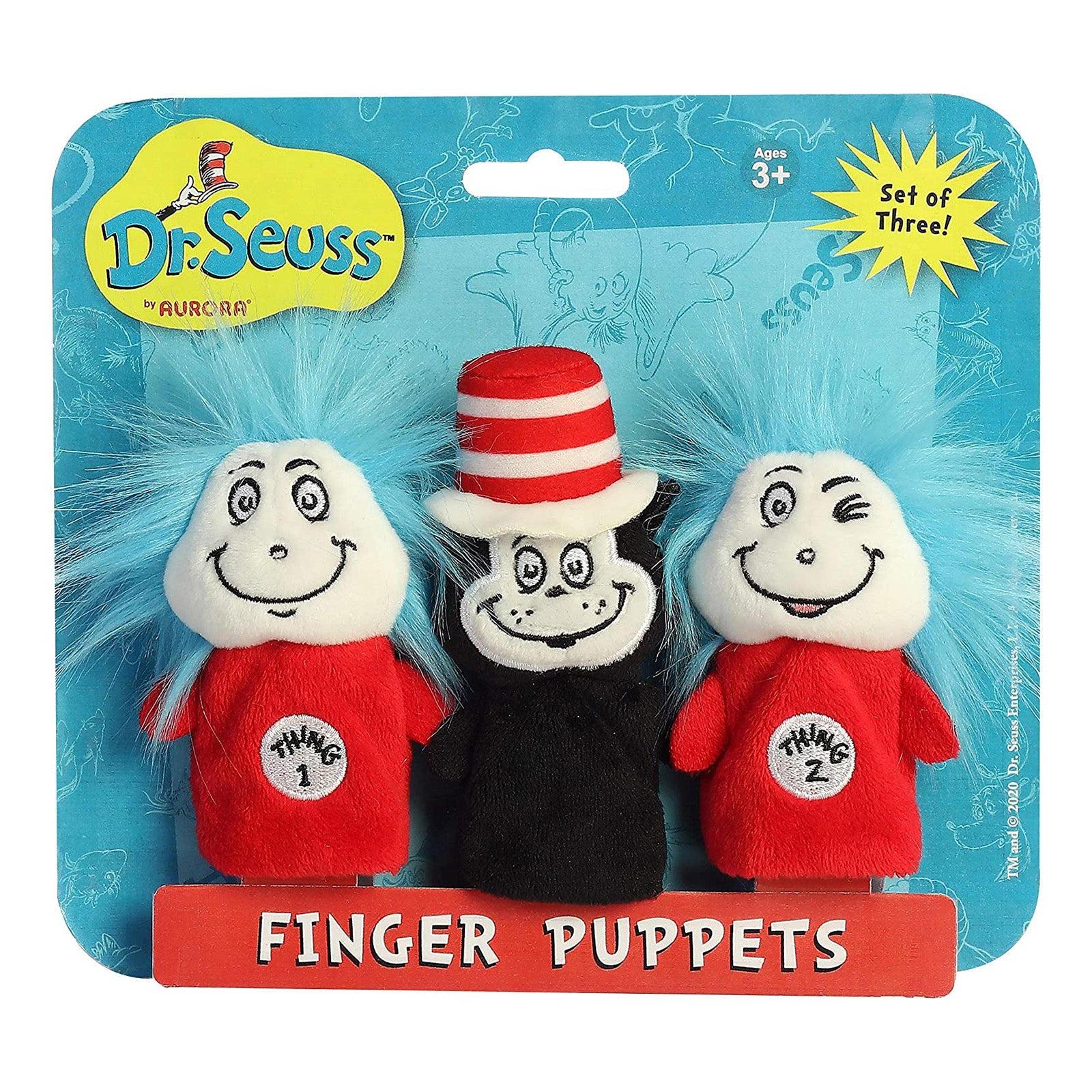 Dr. Seuss Cat in The Hat Finger Puppet Set - Aurora Plush Toy for Kids, Storytelling & Role Play - Perfect for Birthday Gifts & Classroom Activities
