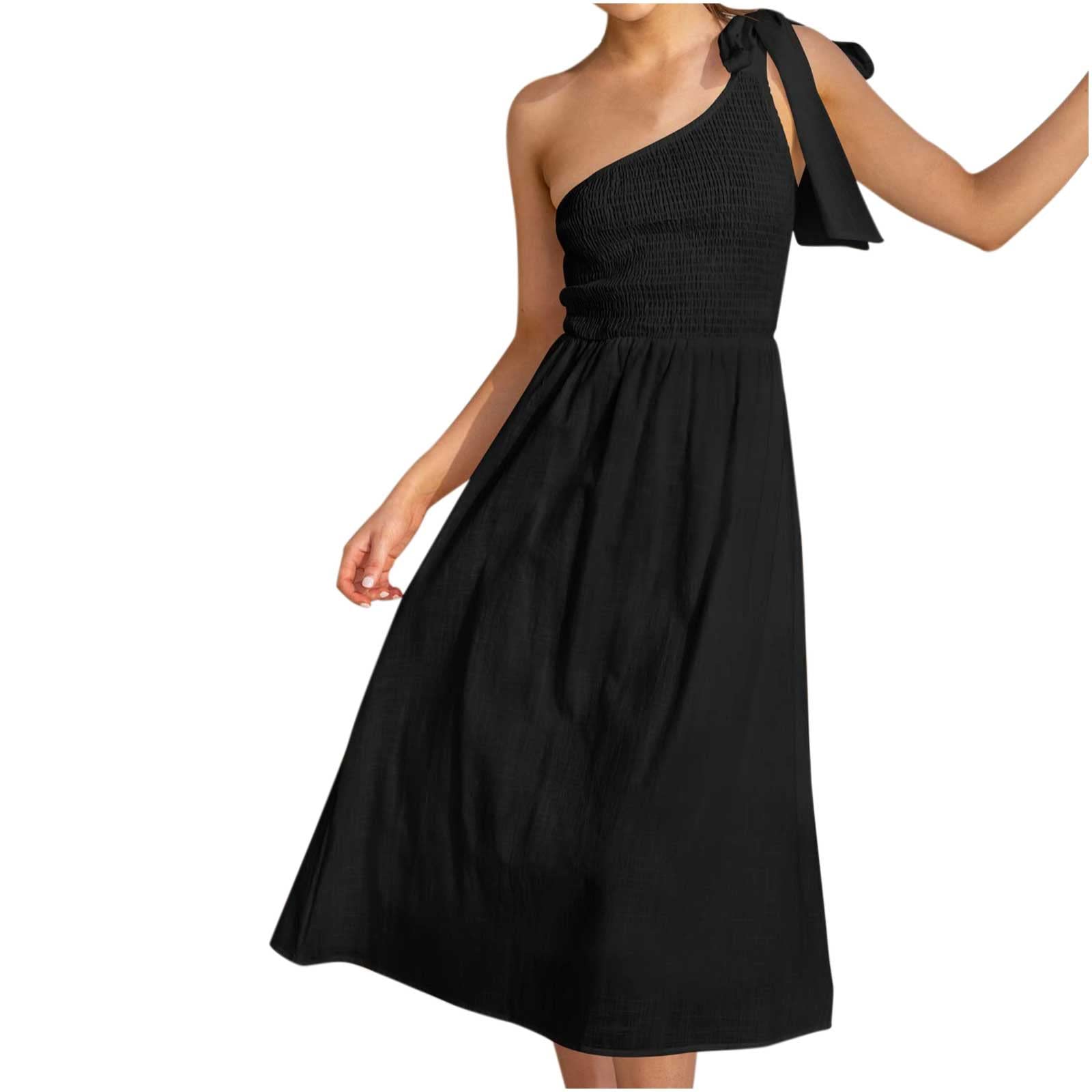 JSARLE Women's One Shoulder Smocked Cocktail Dress - Flowy Summer Wedding Guest Dress with Tie Straps, Beach Party Maxi Dress for Women | Perfect for Weddings, Parties, Beach Vacations & Special Occasions
