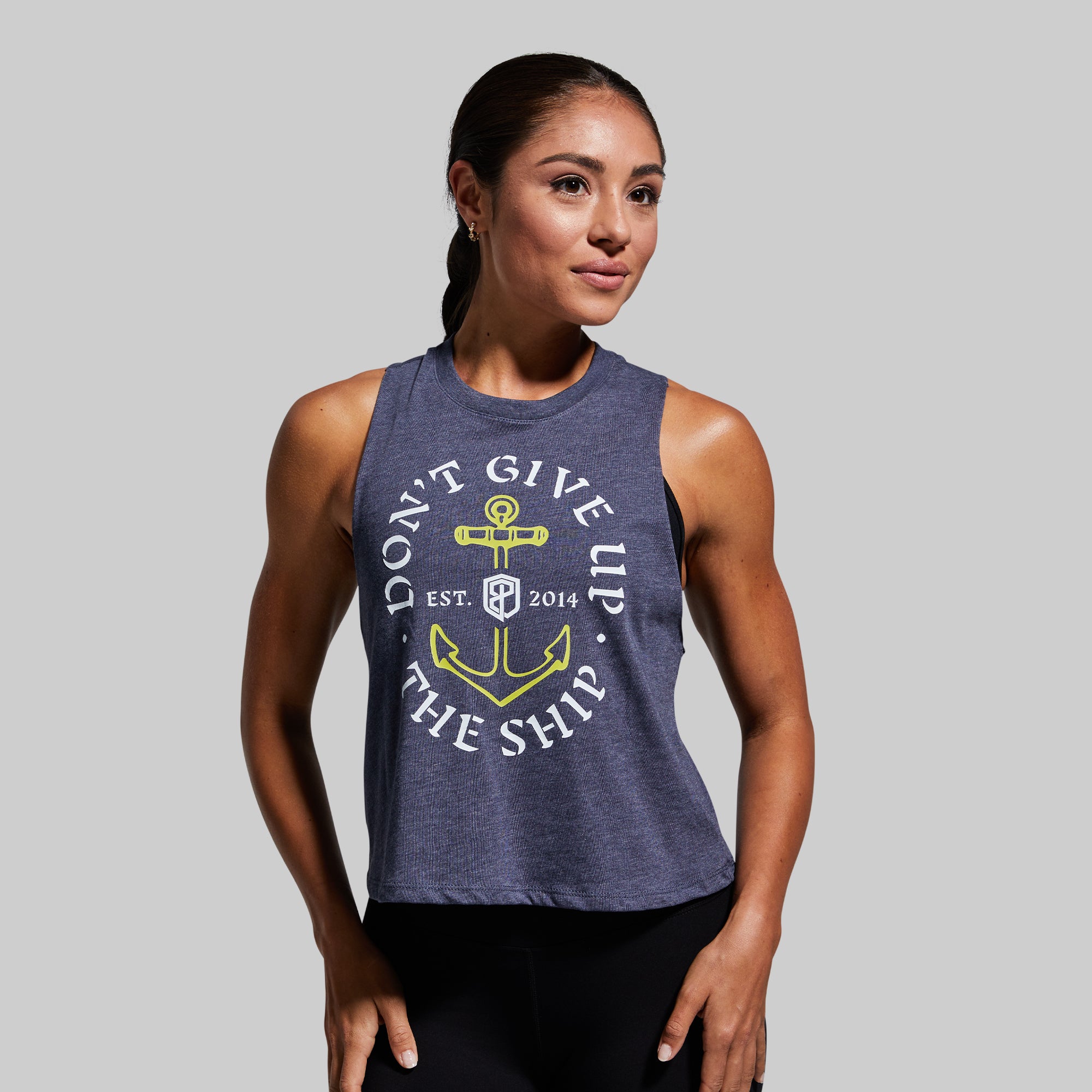 Don't Give Up The Ship Elevate Crop Top - Heather Navy - Comfortable & Stylish Women's Casual Tee for Everyday Wear, Workouts, and Outdoor Activities