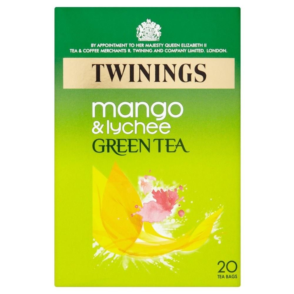 Twinings Green Tea with Mango & Lychee Flavor - 40 Tea Bags (2x20 Count) | Refreshing Herbal Blend for Relaxation, Energy Boost & Weight Loss | Perfect for Morning, Office or Afternoon Tea Time