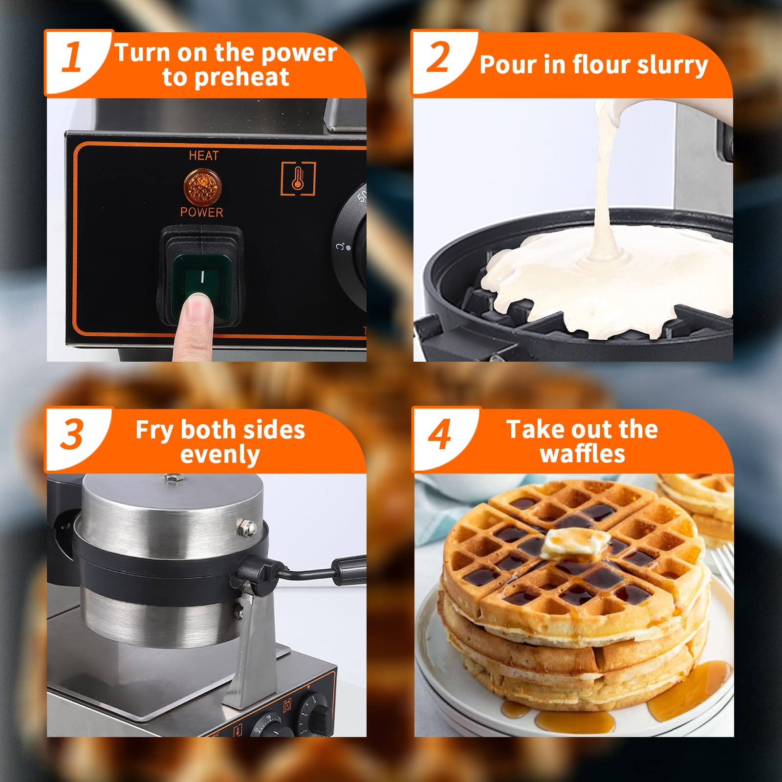 Commercial Electric Waffle Cone Maker - Stainless Steel Nonstick Mold with Efficient Heating, 110V 2400W Single Head Rotating Design for Restaurants, Bakeries & Snack Bars - Perfect for Making Crispy Ice Cream Cones & Desserts