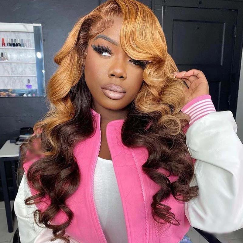 Eullair Honey Blonde to Brown Ombre Body Wave Lace Front Wig 13x4 13x6 - Natural Looking Human Hair Wig for Women, Perfect for Daily Wear, Parties & Special Occasions