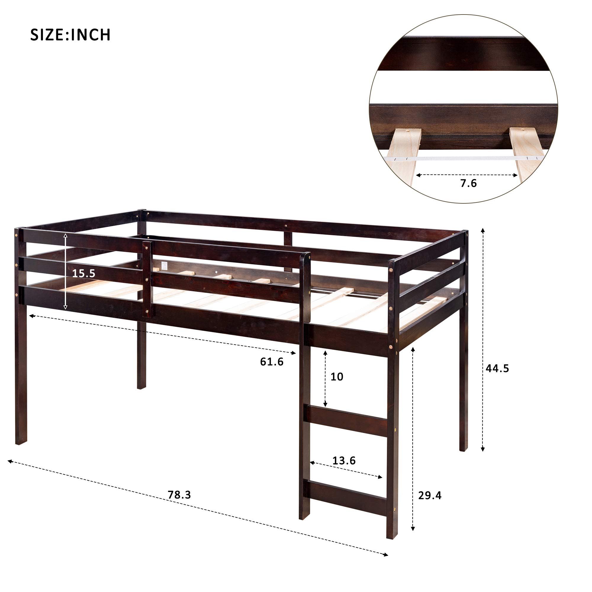 Twin Low Loft Bed with Study Desk - Kids Bed with Rolling Portable Desk, Storage Shelf, Safety Guard Rail & Drawers Cabinet for Bedroom, Dorm Room (Espresso) | Space-Saving Study & Sleep Solution for Small Rooms