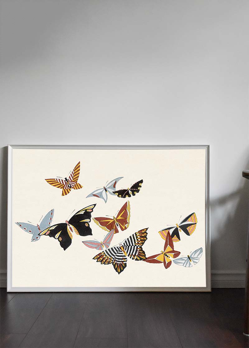 Vintage 1908 Kamisaka Sekka Butterfly Art Painting - Japanese Woodblock Print for Home Decor & Wall Art