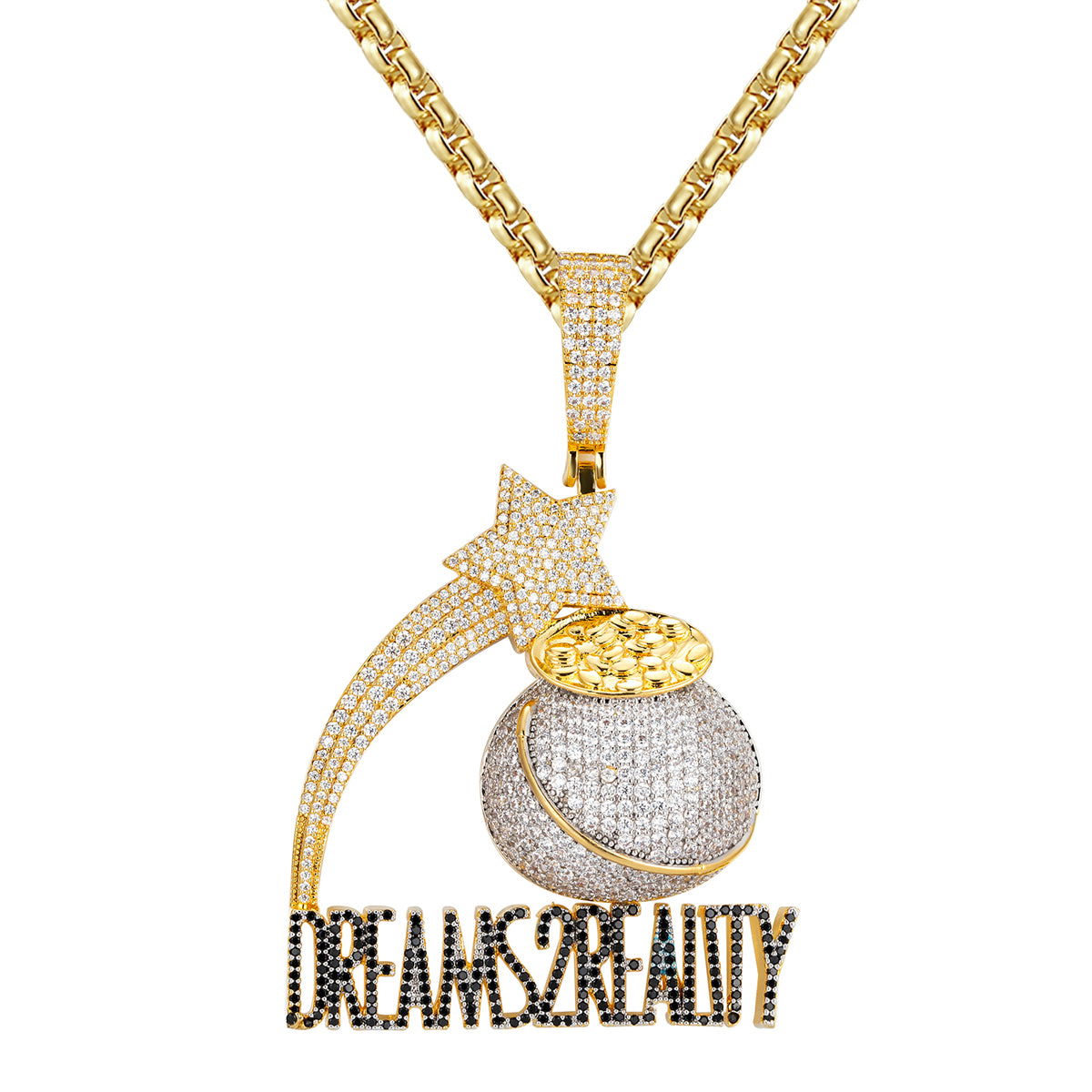 Dreams To Reality 3D Money Bag Icy Hip Hop Designer Pendant - Gold & Silver Hip Hop Jewelry for Men - Perfect for Rappers, Streetwear Fashion & Gift Giving