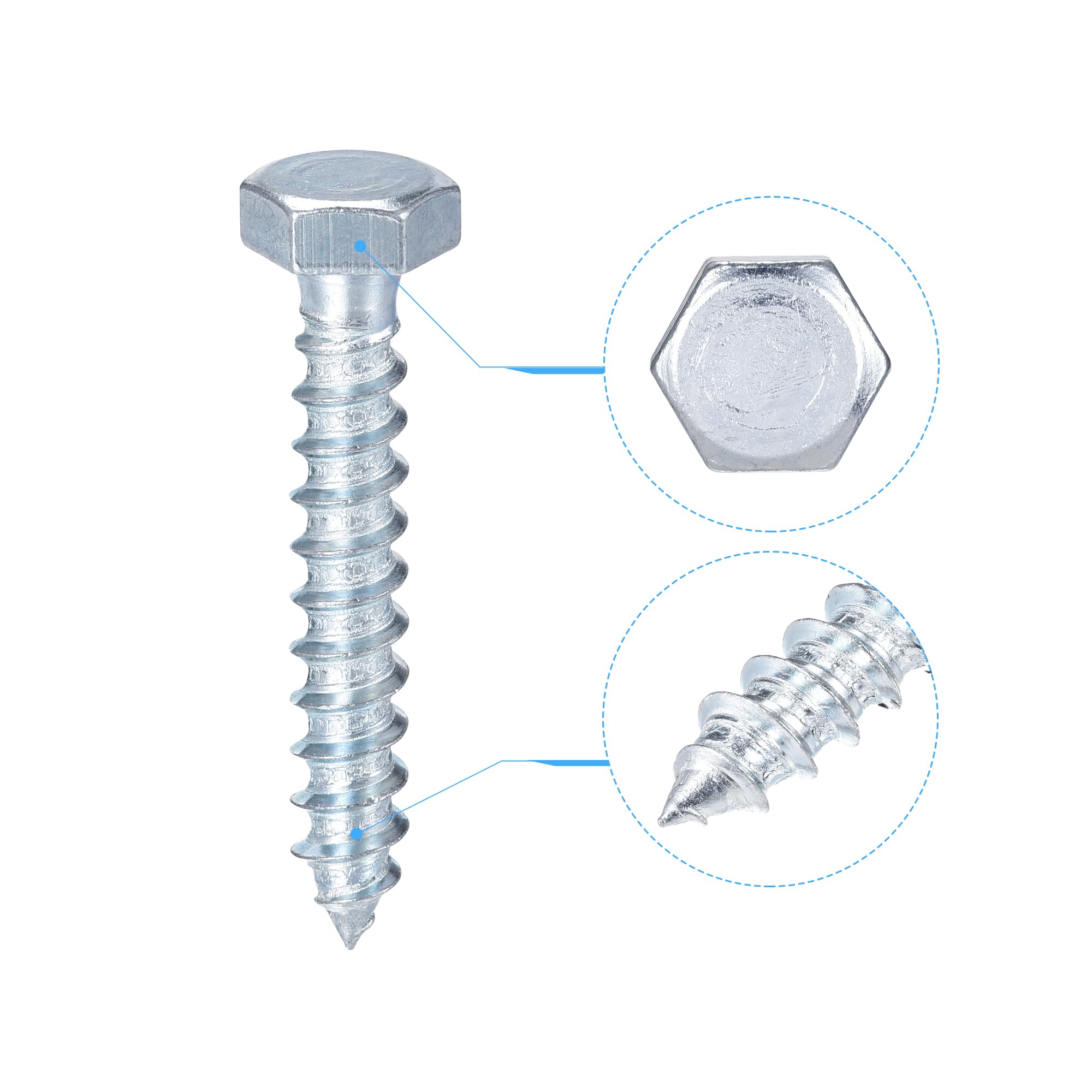 Hex Lag Screws M10x60mm Zinc Plated - Wood Screws 10Pcs for Decking & Furniture