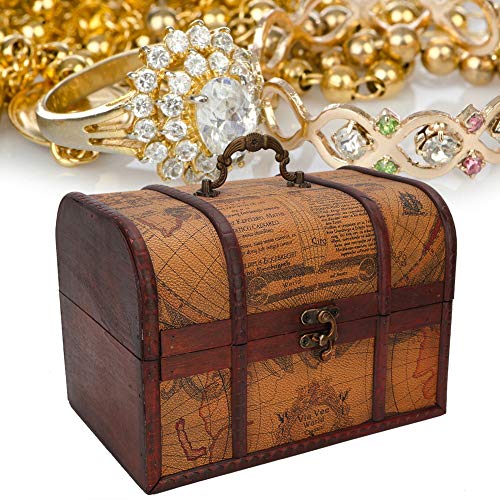 Vintage Wooden Jewelry Storage Box - Hanging Earrings Organizer with Dust-Proof Design, Decorative Yellow Map Pattern - Perfect for Closet, Bedroom & Travel Jewelry Organization