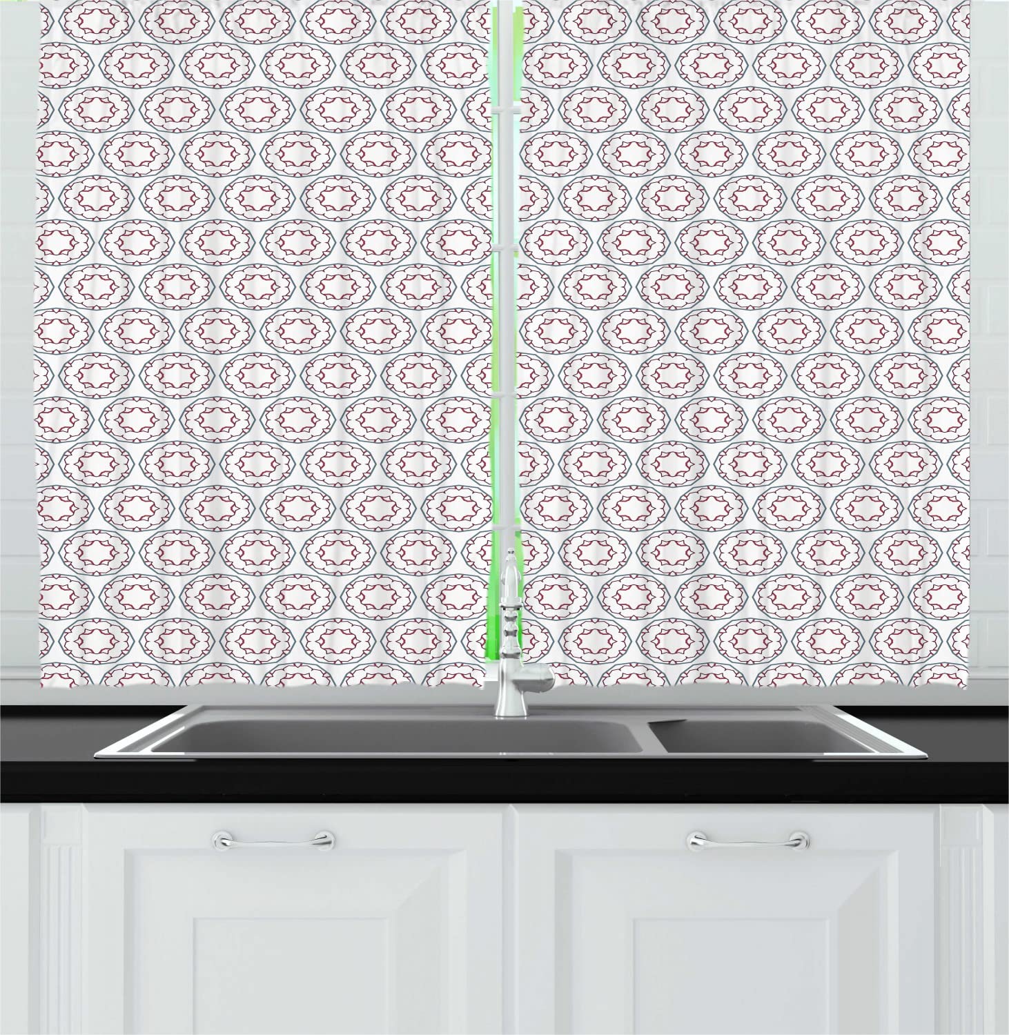 Ambesonne Abstract Long Kitchen Curtains - Geometric Floral Pattern with Plain Backdrop, 2 Panel Drapes with Rod Pocket, 55 x 45 Inches, White Dried Rose & Purple Blue | Perfect for Modern Farmhouse, Boho Chic & Contemporary Kitchen Decor
