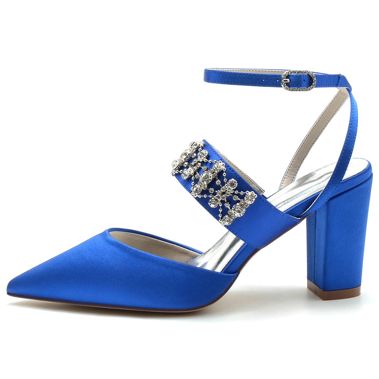 TNXZ Women's Rhinestone Glitter High Heels - Pointy Toe Ankle Strap Pump Shoes for Wedding, Party & Evening Events - Chunky Block Heels Mary Jane Dress Pumps for Brides & Special Occasions