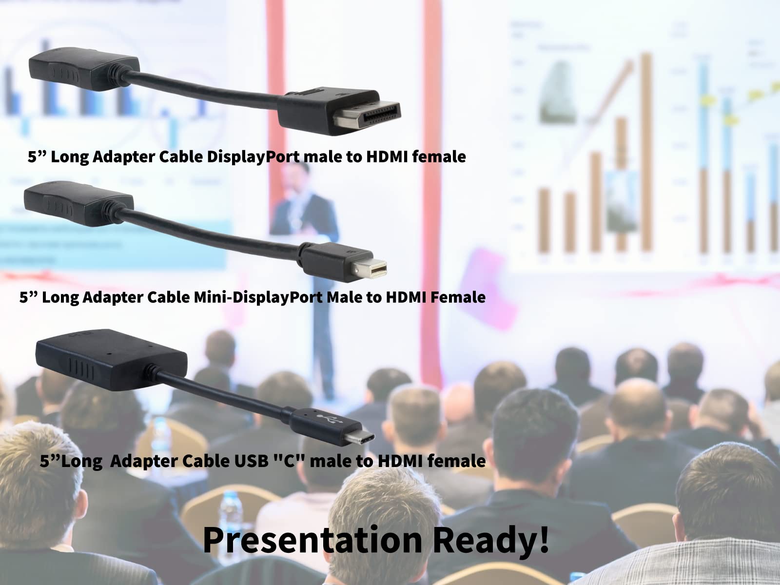 DigitaLinx Liberty Patented HDMI Adapter Ring with 5” DisplayPort, 5” Mini DP & USB-C Pigtail Adapters - Universal Device Connectivity for Conference Rooms, PC Laptop, iPad, MacBook Pro, Galaxy, Chromebook - Perfect for Business Presentations, Classroom Teaching & Home Office Setup