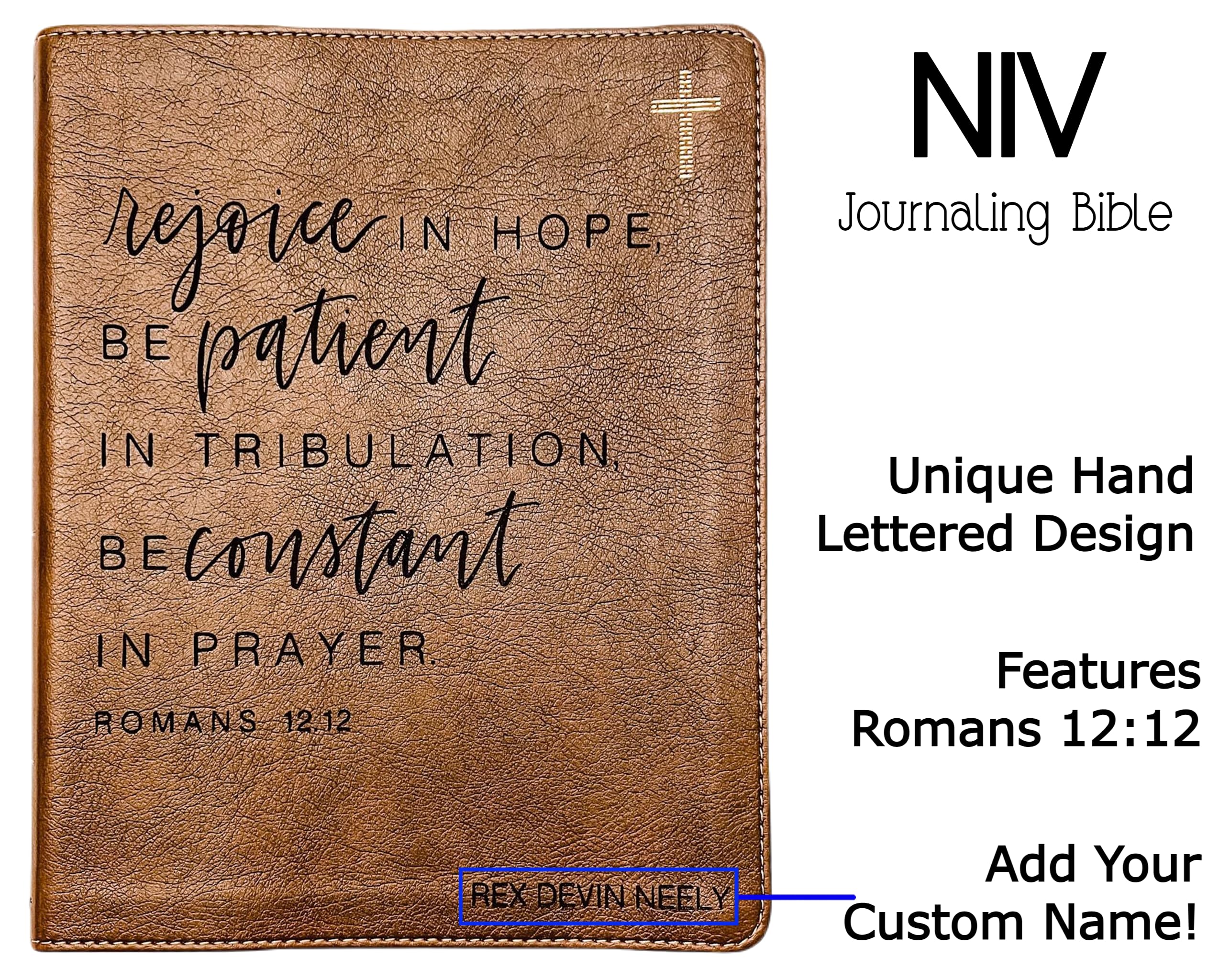 Hand Illustrated & Laser Engraved NIV Journaling Bible - Personalized Christian Gift with Custom Name Engraving | Perfect for Bible Study, Prayer Journaling & Spiritual Gifts