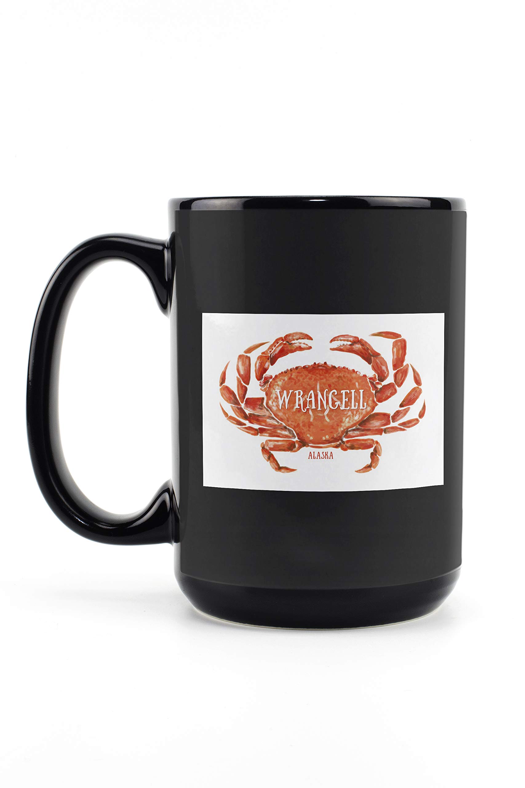 Lantern Press Wrangell Alaska Dungeness Crab Watercolor Mug - 15oz Black Ceramic Coffee & Tea Cup | Dishwasher & Microwave Safe | Perfect for Home, Office & Gifts