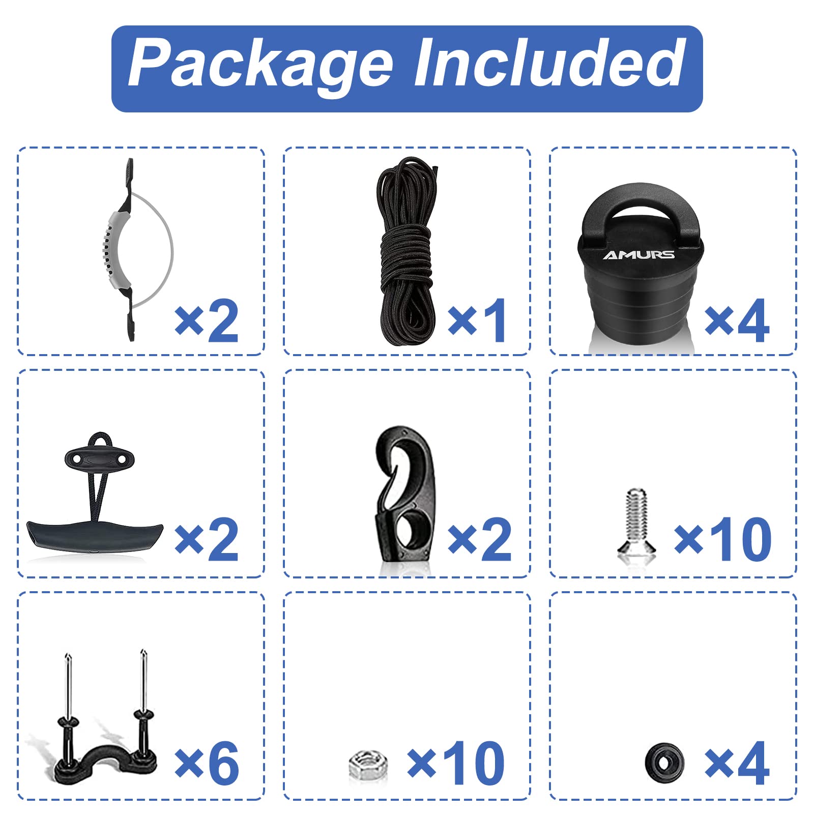 **Kayak Carry Handles with 8ft Bungee Cord & T-Handle – Durable Kayak Accessories for Easy Transport – Replacement Scupper Plugs & Tri-Grip Rivet Pad Eyes Kit – Fits Lifetime, Ocean, Emotion Canoes & Boats – Perfect for Kayaking, Fishing & Water Sports**