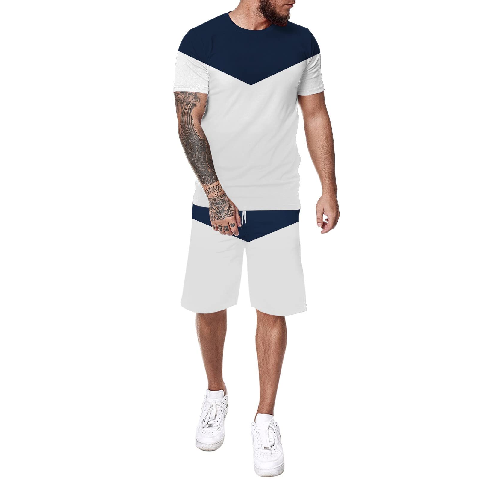 iTNHFP Men's Casual Athletic Tracksuit Set - Breathable Summer Sports Outfit with Tropical Print, Quick-Dry Beachwear & Matching Henley Shirt | Perfect for Gym, Vacation, Anniversary Gifts & Outdoor Activities