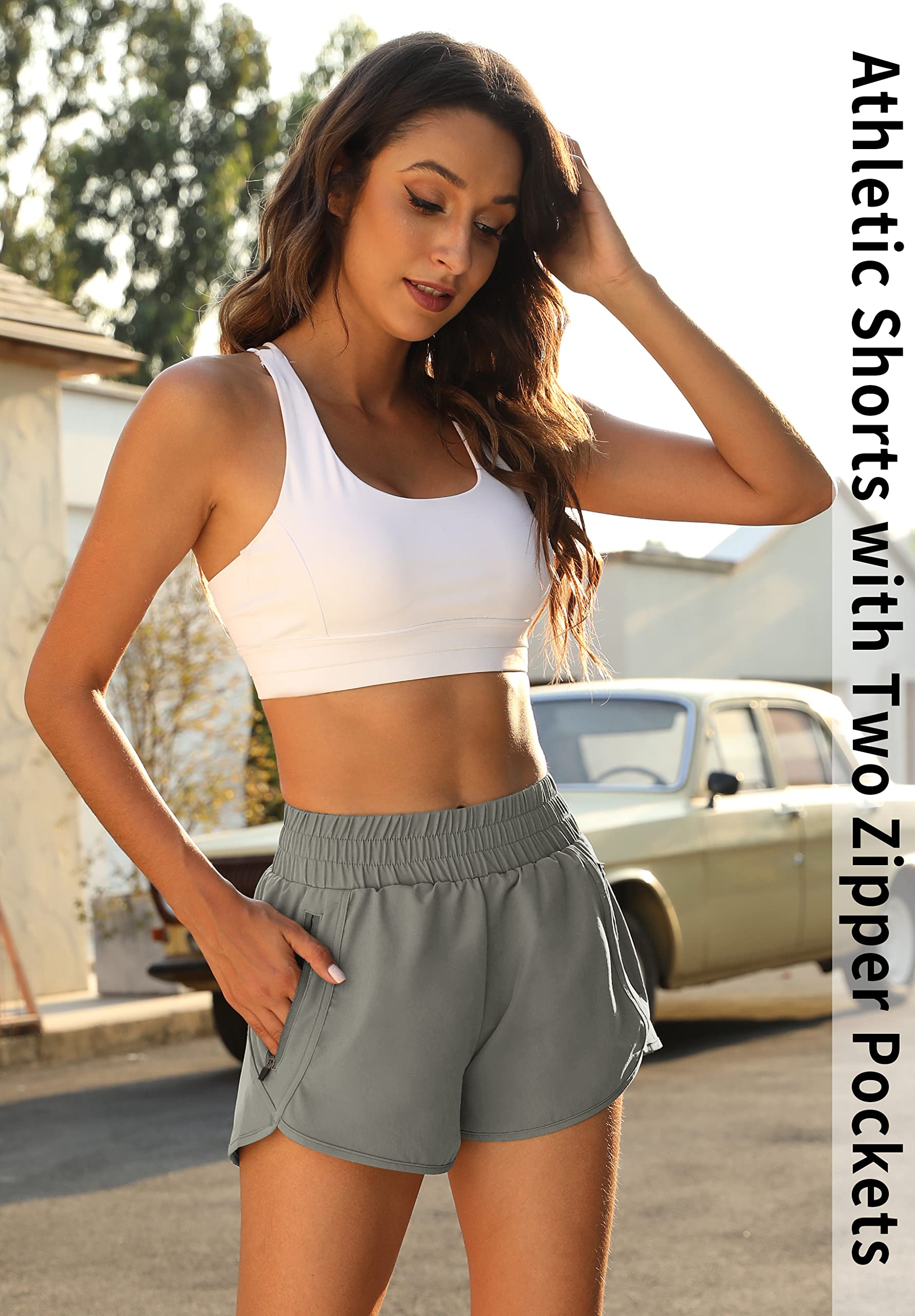 Fengbay 2 Pack Women's High Waisted Running Shorts with Pockets - Quick Dry Athletic Workout Shorts for Yoga, Gym & Outdoor Sports