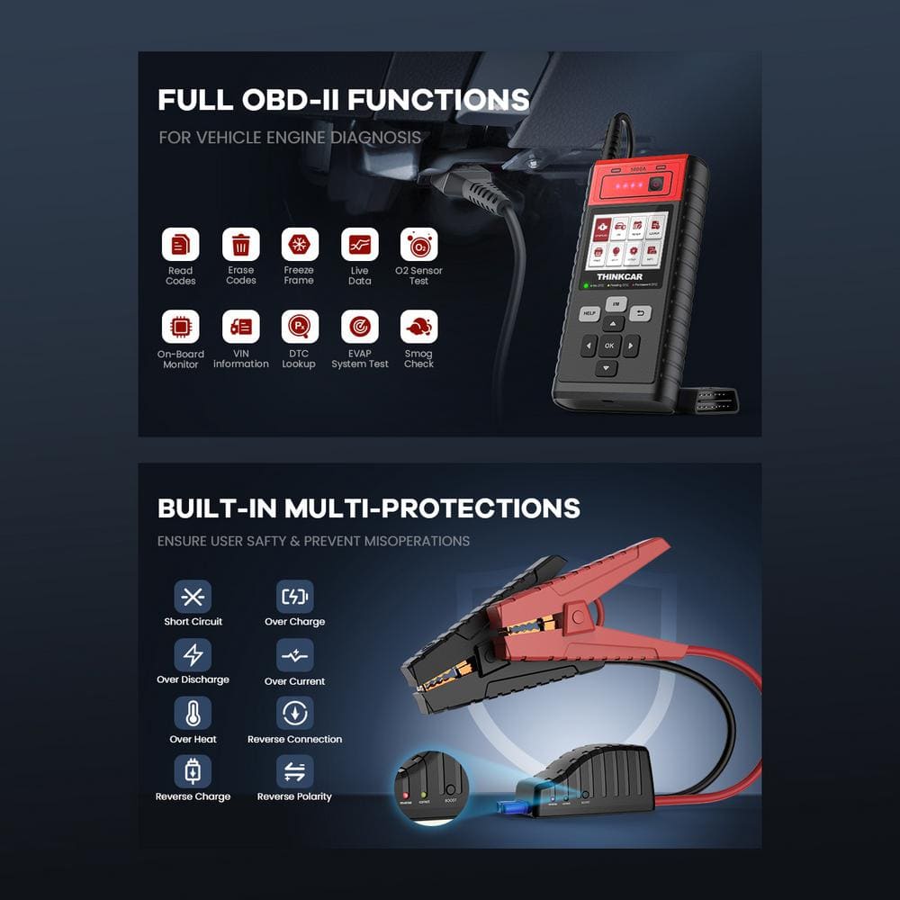 THINKCAR CJS101 12V Portable Car Battery Jump Starter - Emergency Power Bank for Cars, Trucks, SUVs, Motorcycles & Boats - Compact Jump Box for Roadside Assistance & Outdoor Adventures