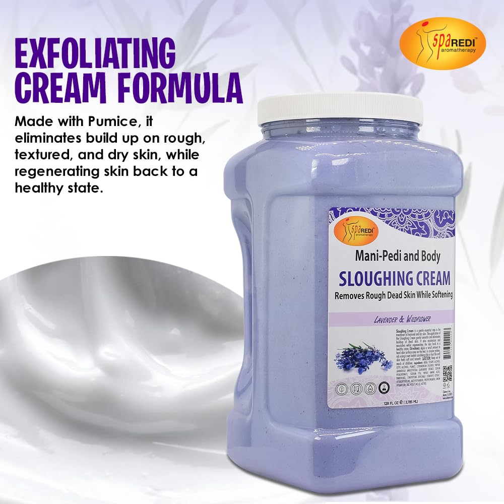 SPA REDI - Lavender & Wildflower Foot Cream & Exfoliating Lotion (128 Oz) - Moisturizing Pedicure Treatment for Dry Cracked Feet - Gentle Scrub & Massage Care - Perfect for Home Spa & Professional Salon Use