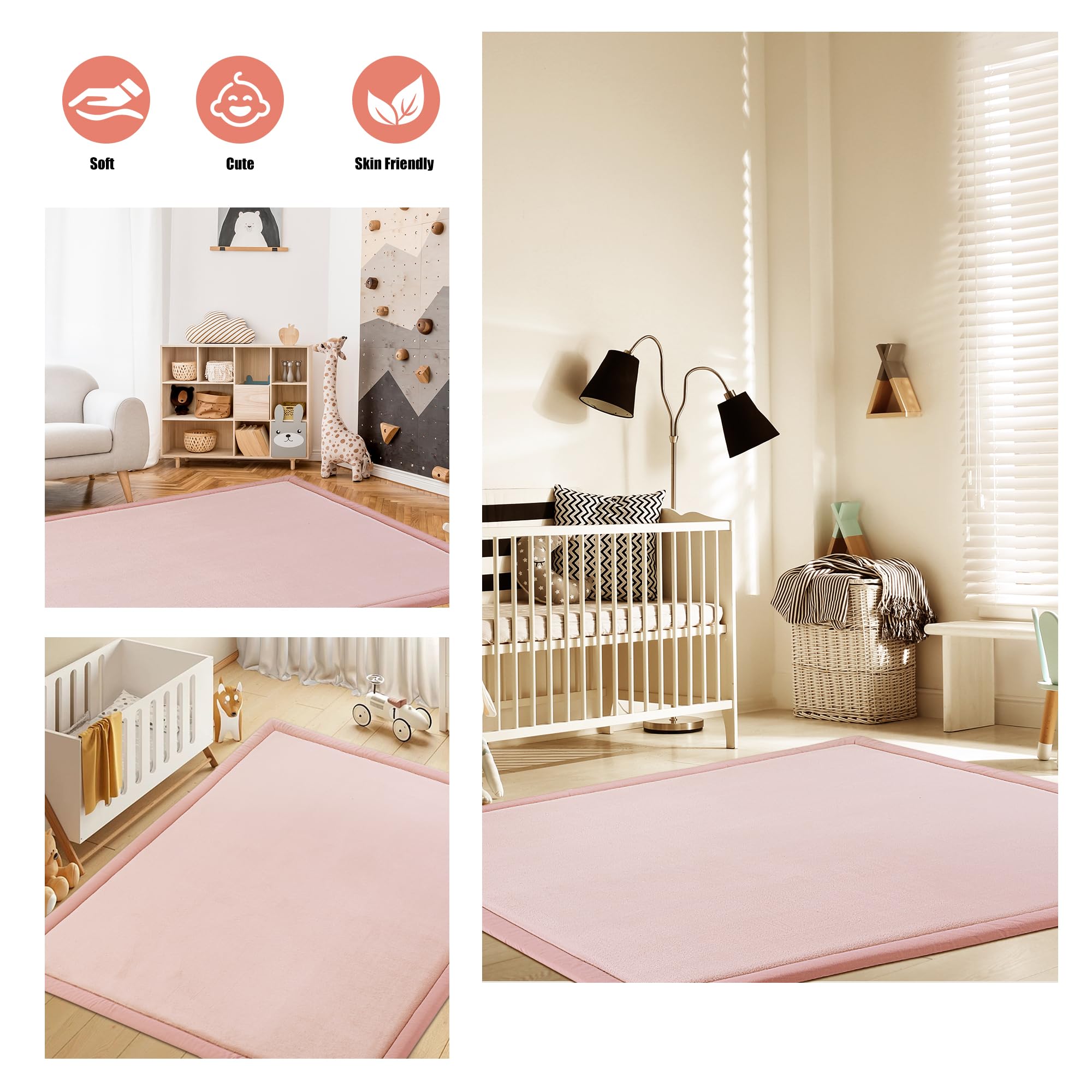 HOMBYS 1.2-Inch Thick Memory Foam Play Mat for Playpen 50x50 - Non-Slip Baby Crawling Mat, Super Soft Velvet Toddler Playmat for Nursery & Kids Room - Perfect for Crawling, Playtime, and Learning Activities