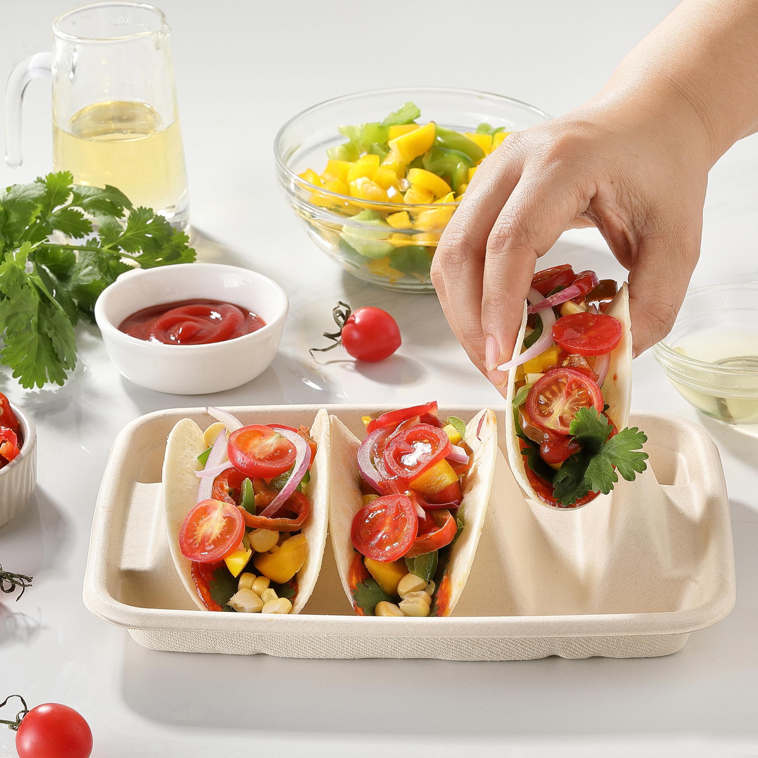 20-Pack Disposable Taco Holders with Dividers - COKUMA Taco Serving Stand for 3 Tacos | Perfect for Taco Tuesday Parties, Mexican Fiesta & Family Gatherings