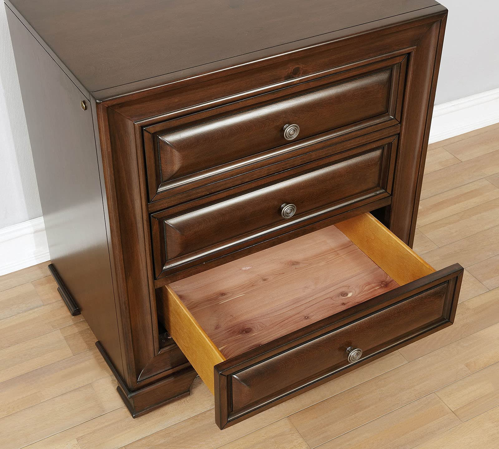 Simple Relax Wooden 3-Drawer Nightstand in Brown Cherry - Perfect for Bedroom, Living Room, or Office Storage