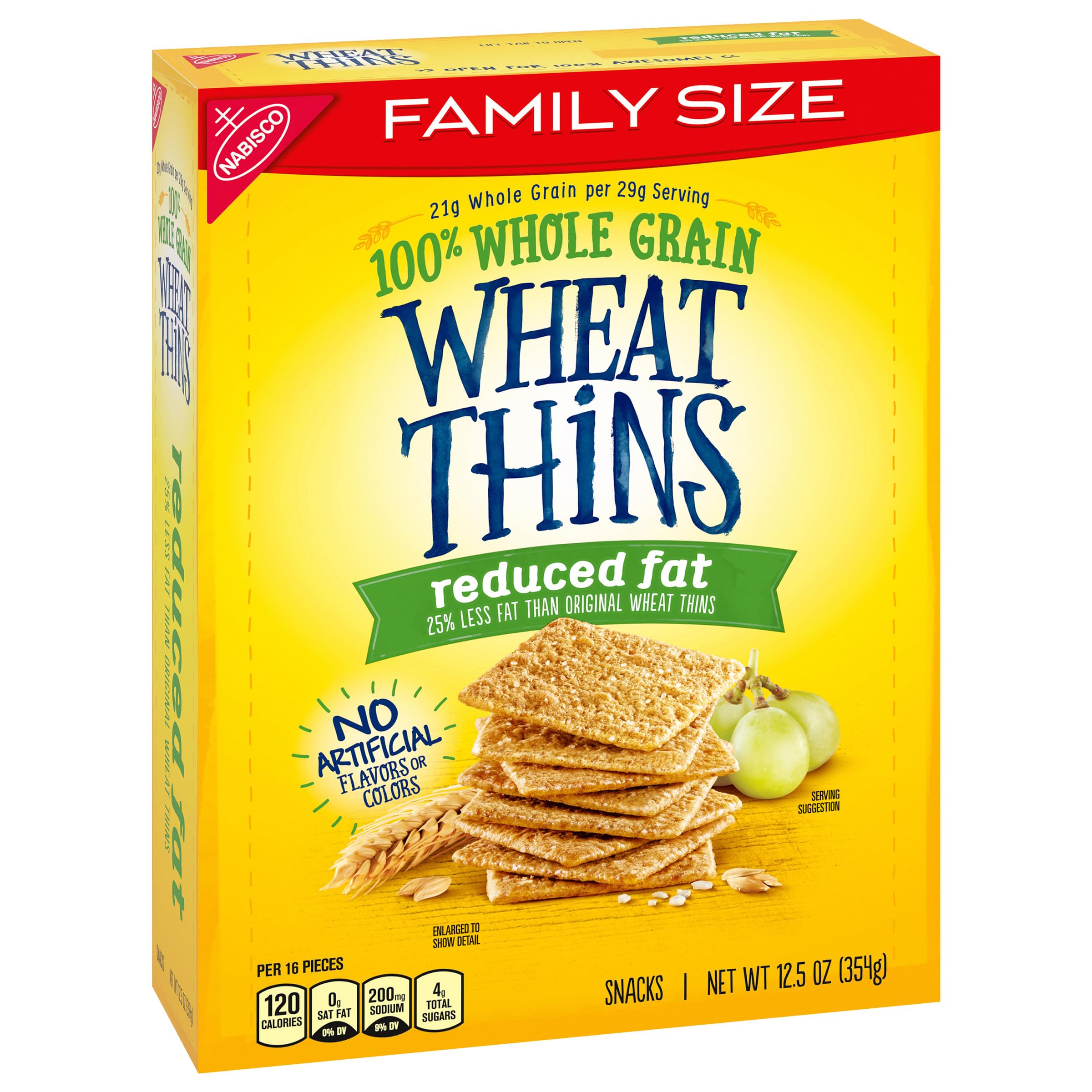 Wheat Thins Reduced Fat Whole Grain Wheat Crackers - Healthy Snack for Adults & Kids - Family Size 12.5oz - Perfect for Lunch Boxes, Office Snacks & Party Platters