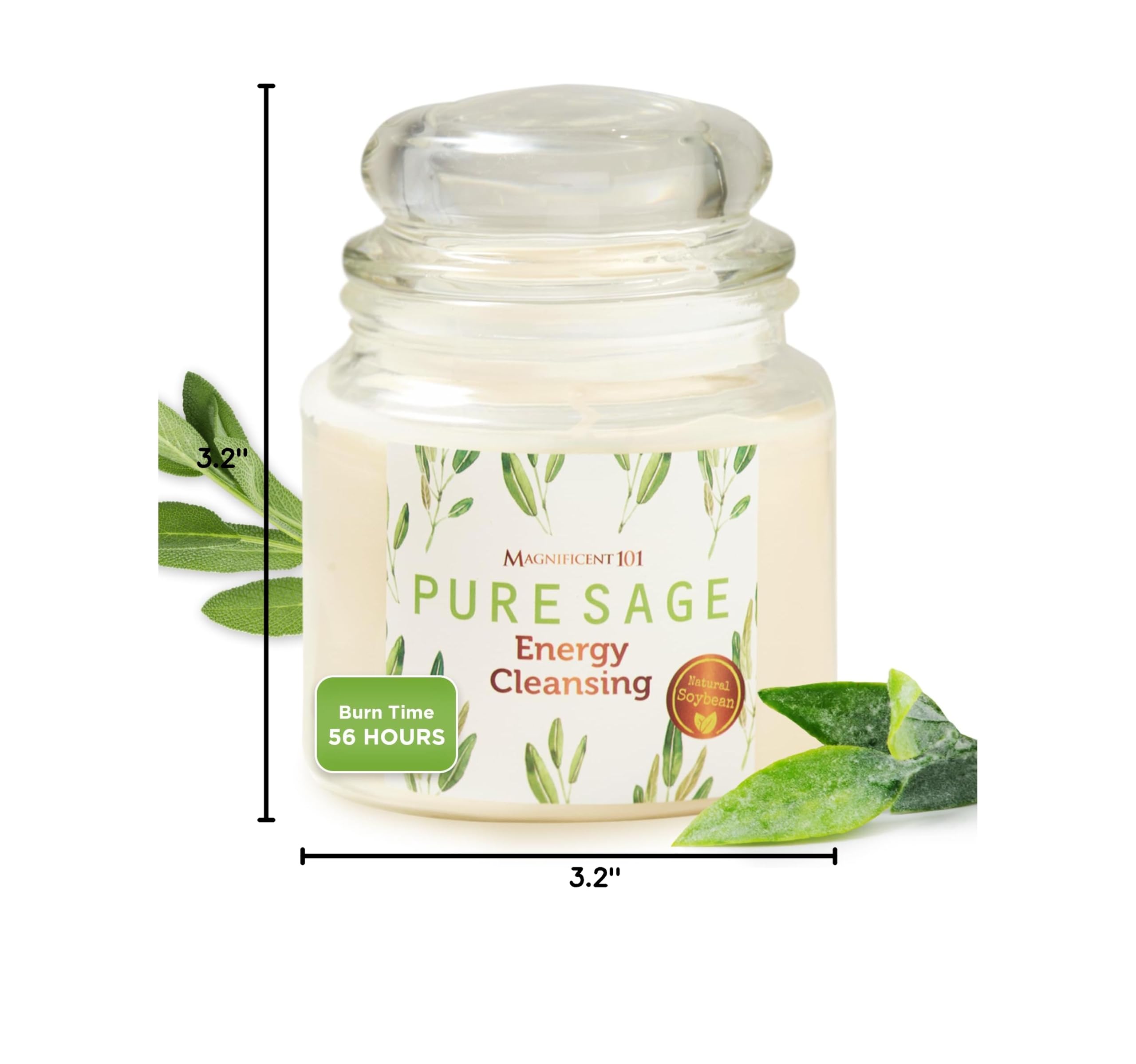 101 Sage Energy Cleansing Aromatherapy Candle for Meditation, Manifestation & Intention Setting - 14.5oz Natural Soy Wax with Pure Sage Essential Oil | 56-Hour Burn Time | Perfect for Yoga, Spa, Home Relaxation & Spiritual Practices