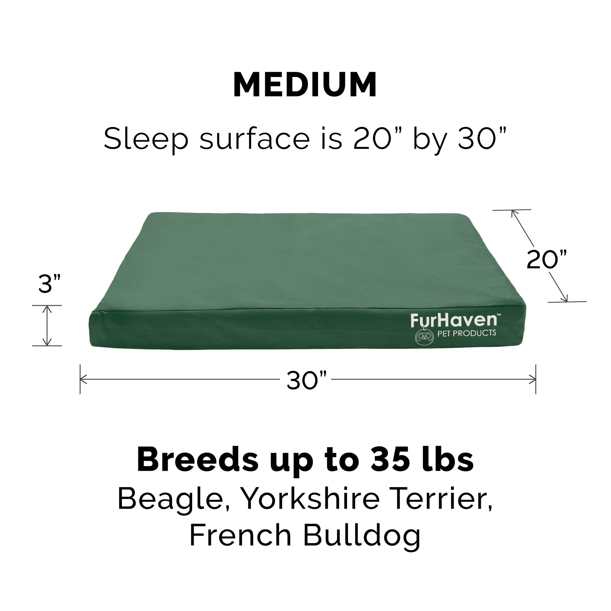 Furhaven Water-Resistant Orthopedic Dog Bed with Removable Cover - Indoor/Outdoor Logo Oxford Polycanvas Mattress for Medium Dogs up to 125 lbs (Forest Green) - Perfect for Home, Office & Travel Use