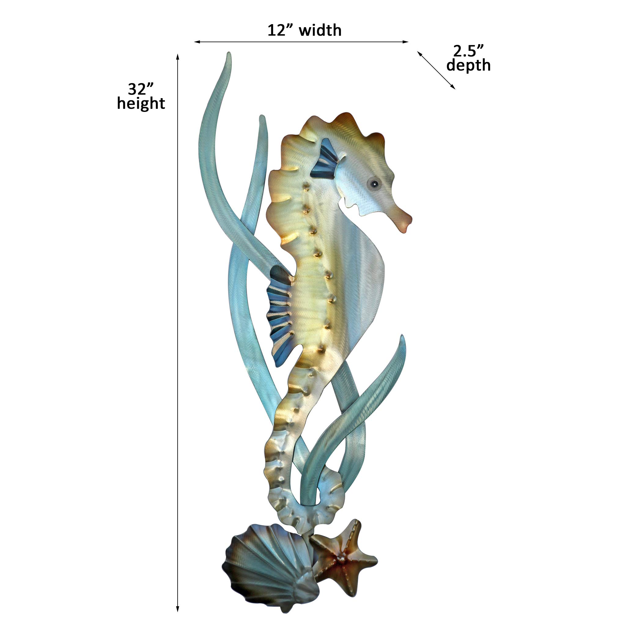 T.I. Design Seahorse Coastal Contemporary Beach Metal Wall Art - Perfect for Beach House Decor, Coastal Living Room, or Ocean-Themed Bedroom