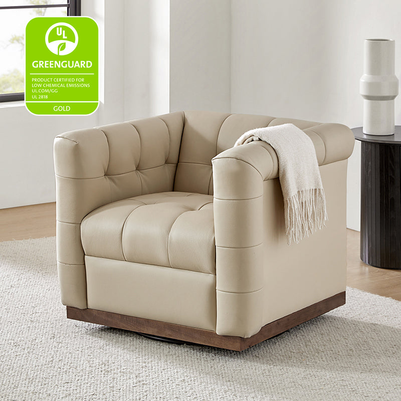 Feodor Genuine Leather Mid Century Modern Swivel Chair - Premium Office & Living Room Furniture for Home Decor