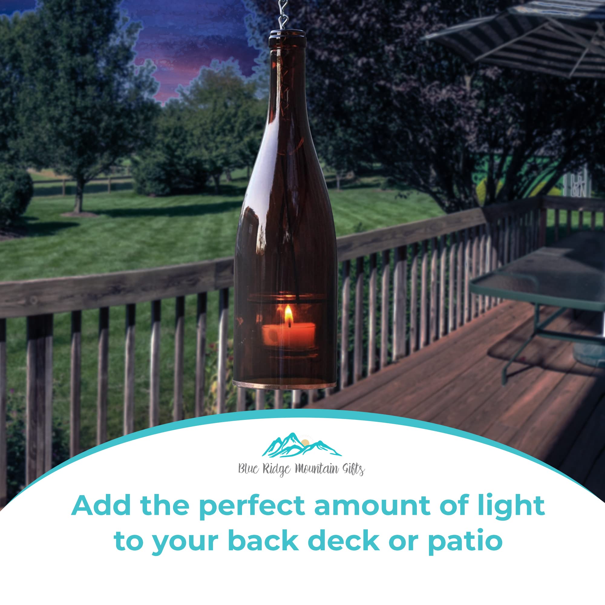 Rustic Hanging Wine Bottle Lantern Lights - Indoor/Outdoor Decorative LED Candle Holders for Wedding, Patio, Garden & Home Decor (Set of 4) - Perfect for Romantic Dinners, Backyard Parties & Cozy Ambiance
