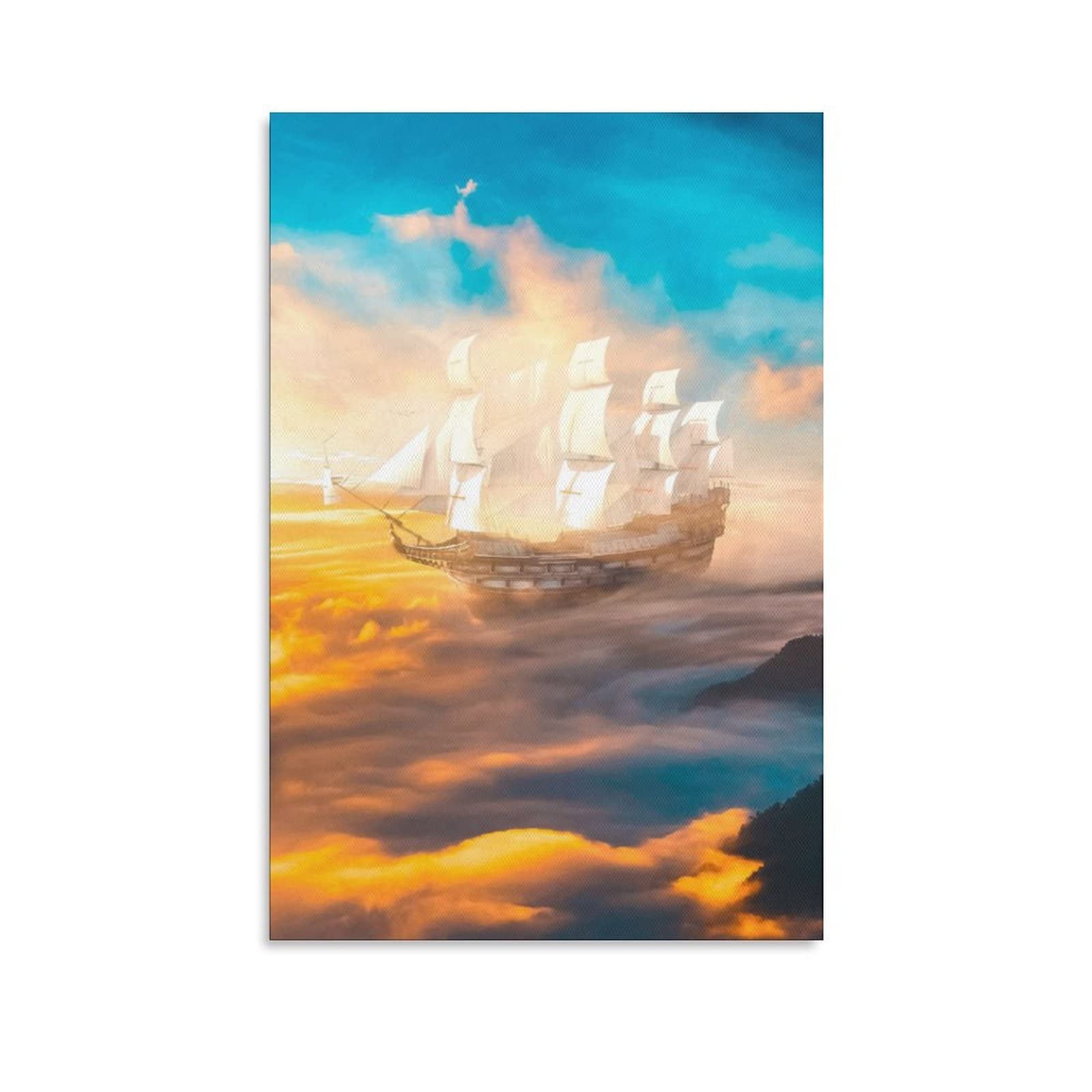 Desert Skies Sailing Ship Canvas Wall Art - 16x24 Inches (40x60cm) Nautical Landscape Painting for Living Room, Bedroom & Office Decor - Perfect Gift for Home & Office Decoration | Coastal Theme Wall Decor for Beach Houses & Nautical Interiors