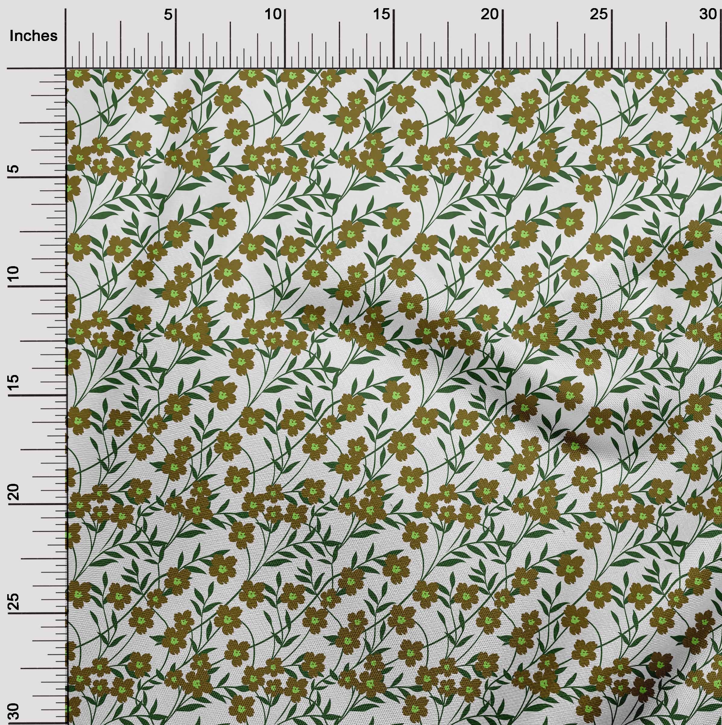 Premium 100% Cotton Jersey Fabric - Dark Olive Green Floral Print, 58