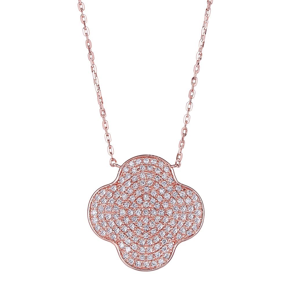 14KT Gold 3/8 CTW Round Diamond Clover Necklace for Women - Elegant Four Leaf Clover Pendant Jewelry Gift for Birthday, Anniversary & Special Occasions