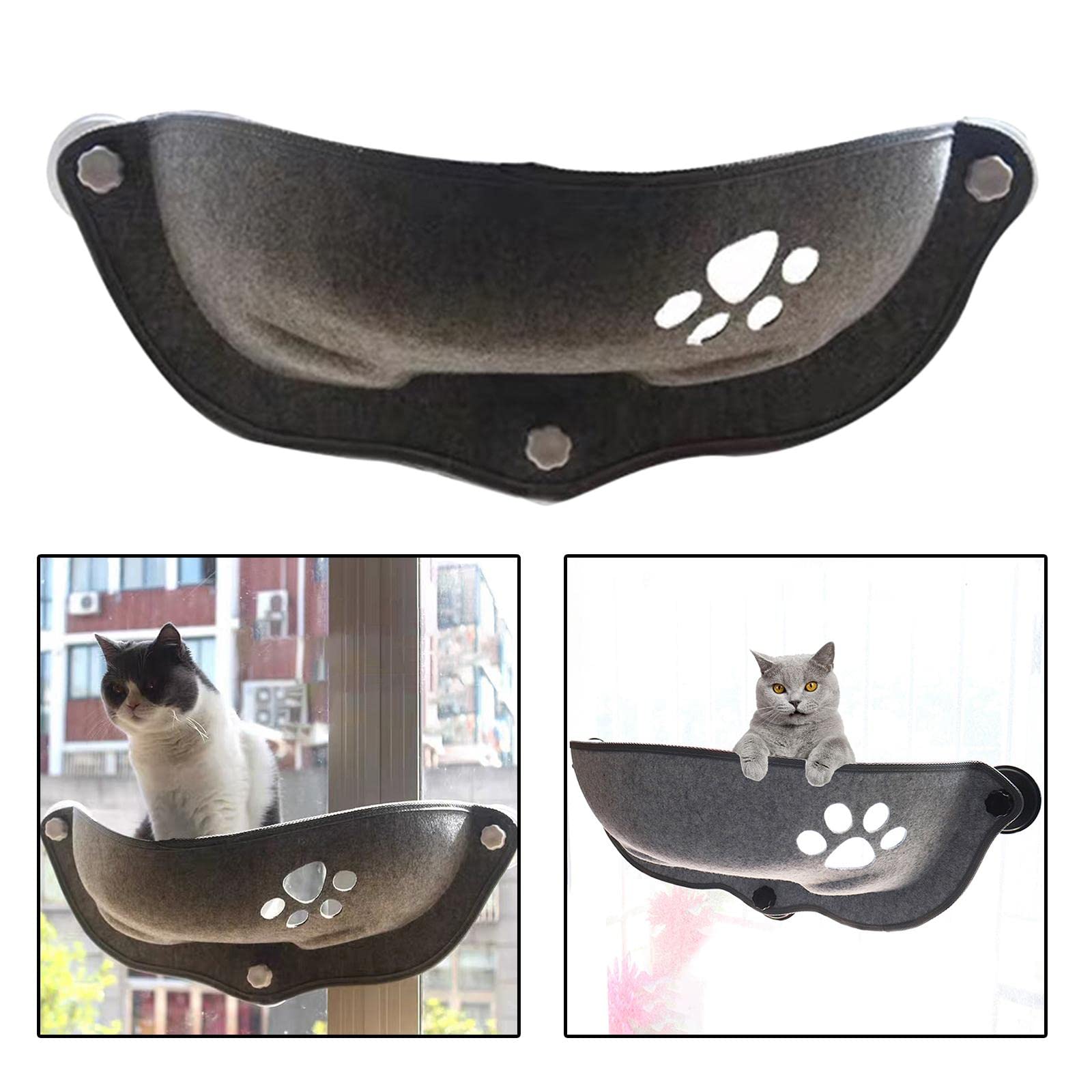 Premium Cat Window Hammock with Strong Suction Cups - Cozy Perch Bed for Cats to Lounge, Sunbathe & Relax - Perfect for Apartments & Sunny Windows - Gray Pet Furniture for Indoor Cats