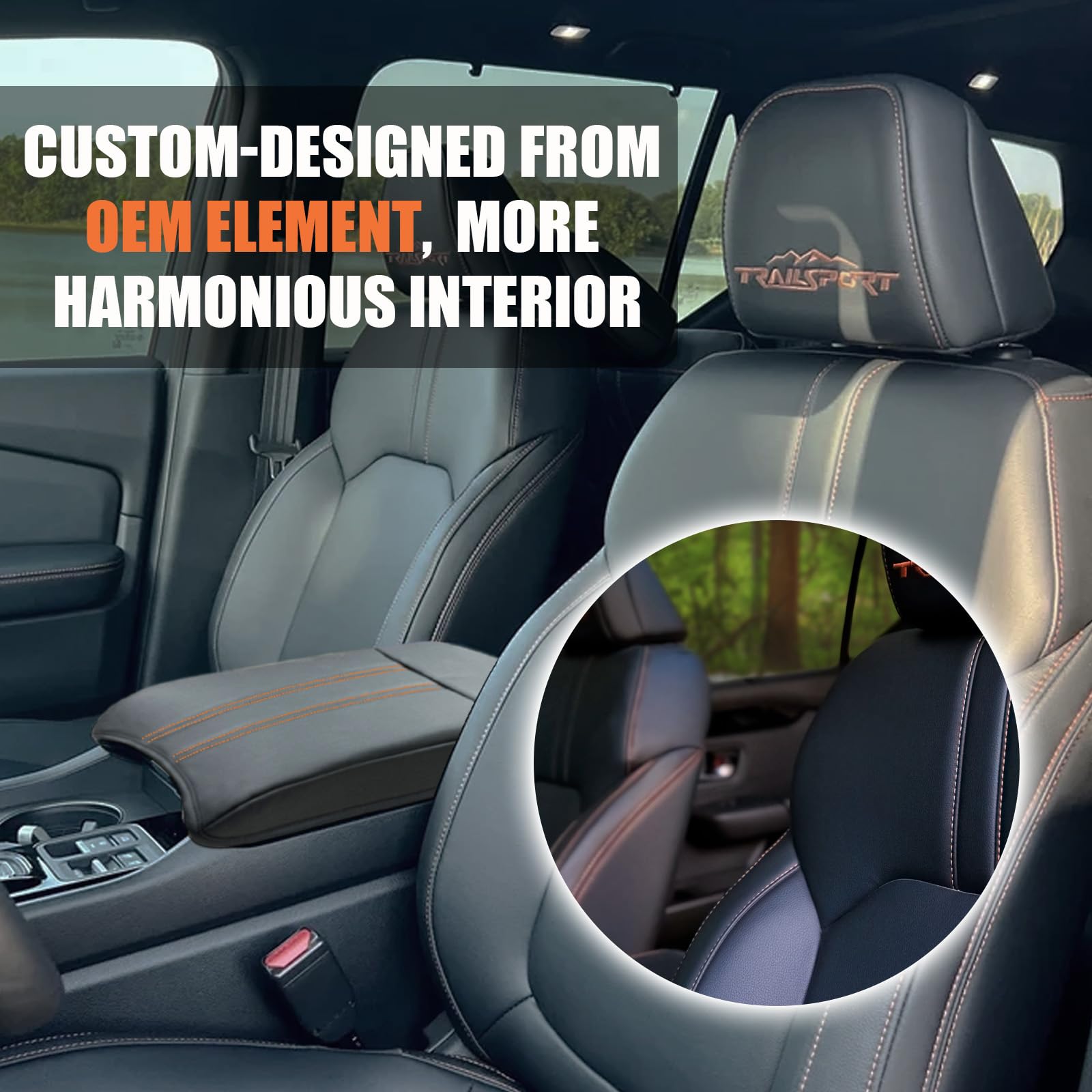 Premium Soft Leather Center Console Cover for Honda Pilot 2023-2025 & Ridgeline/Passport - Armrest Cushion Pad Accessories (Orange) - Comfort Upgrade for Long Drives & Road Trips