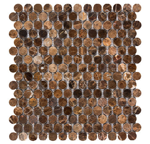 Emperador Dark Marble Penny Round Mosaic Tile - Natural Stone Wall & Floor Tile for Bathroom, Kitchen Backsplash, Shower, and Pool Designs