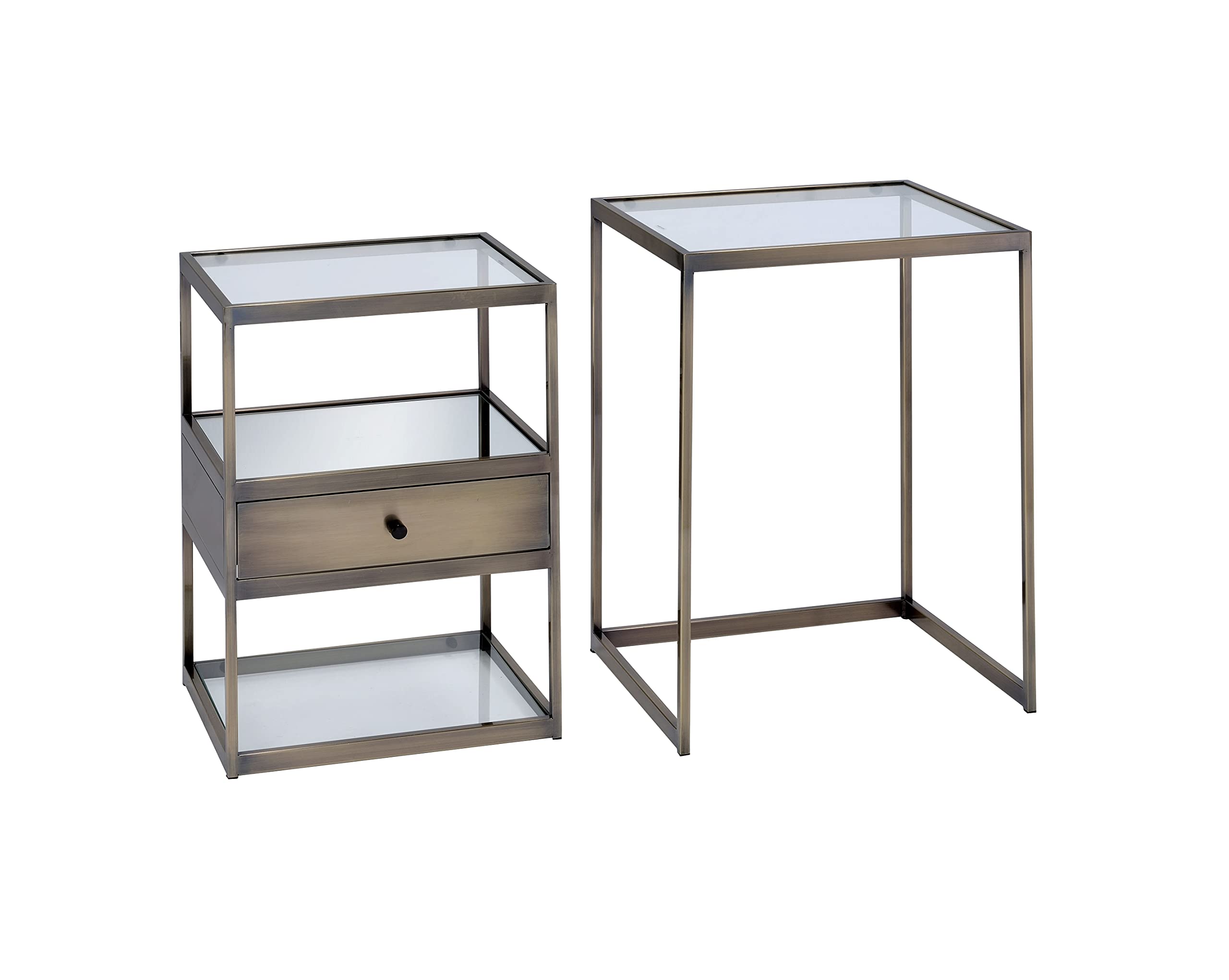 Knocbel Modern 2-Piece Nightstand Set with Drawer & Glass Shelves - Metal Frame Bedside Tables for Living Room & Bedroom - 33lbs Capacity (Antique Brass/Clear) - Perfect for Small Spaces & Apartment Decor