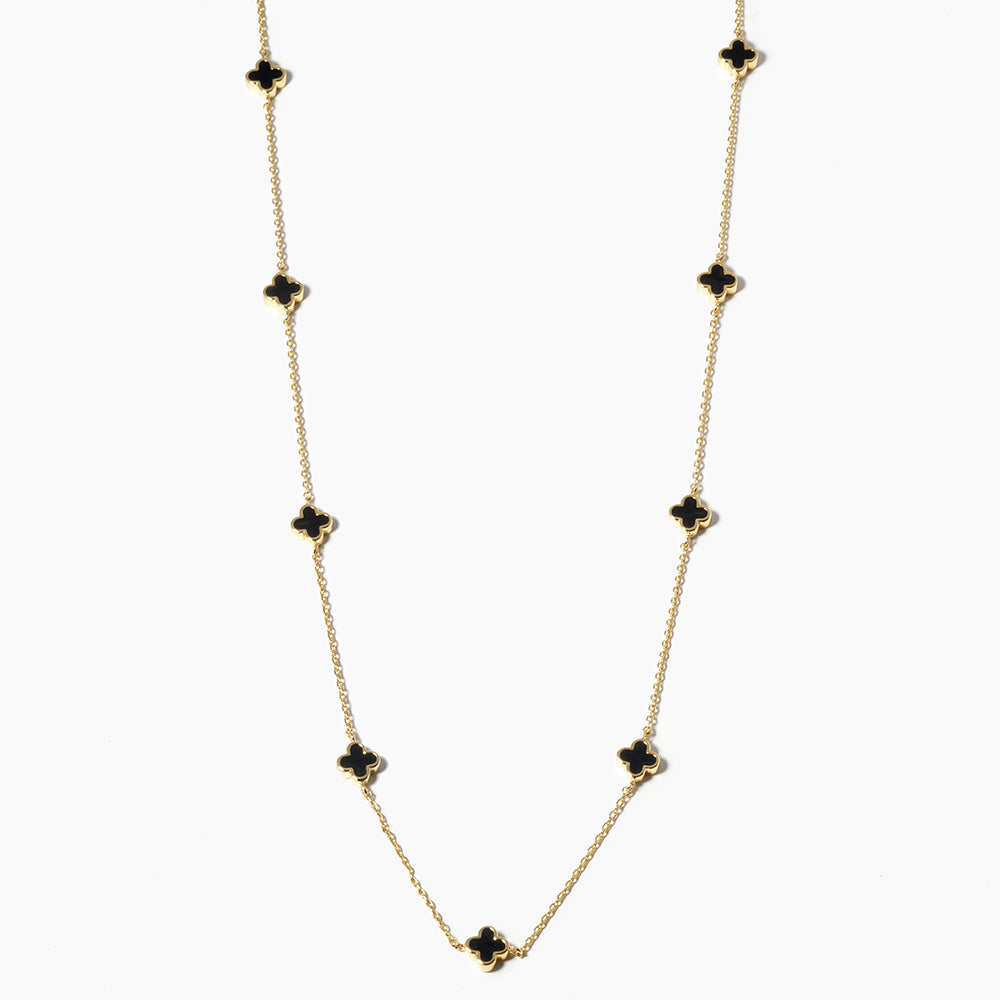 Elegant Black Gold Dipped Quatrefoil Pendant Necklace for Women - Perfect for Parties, Weddings & Special Occasions