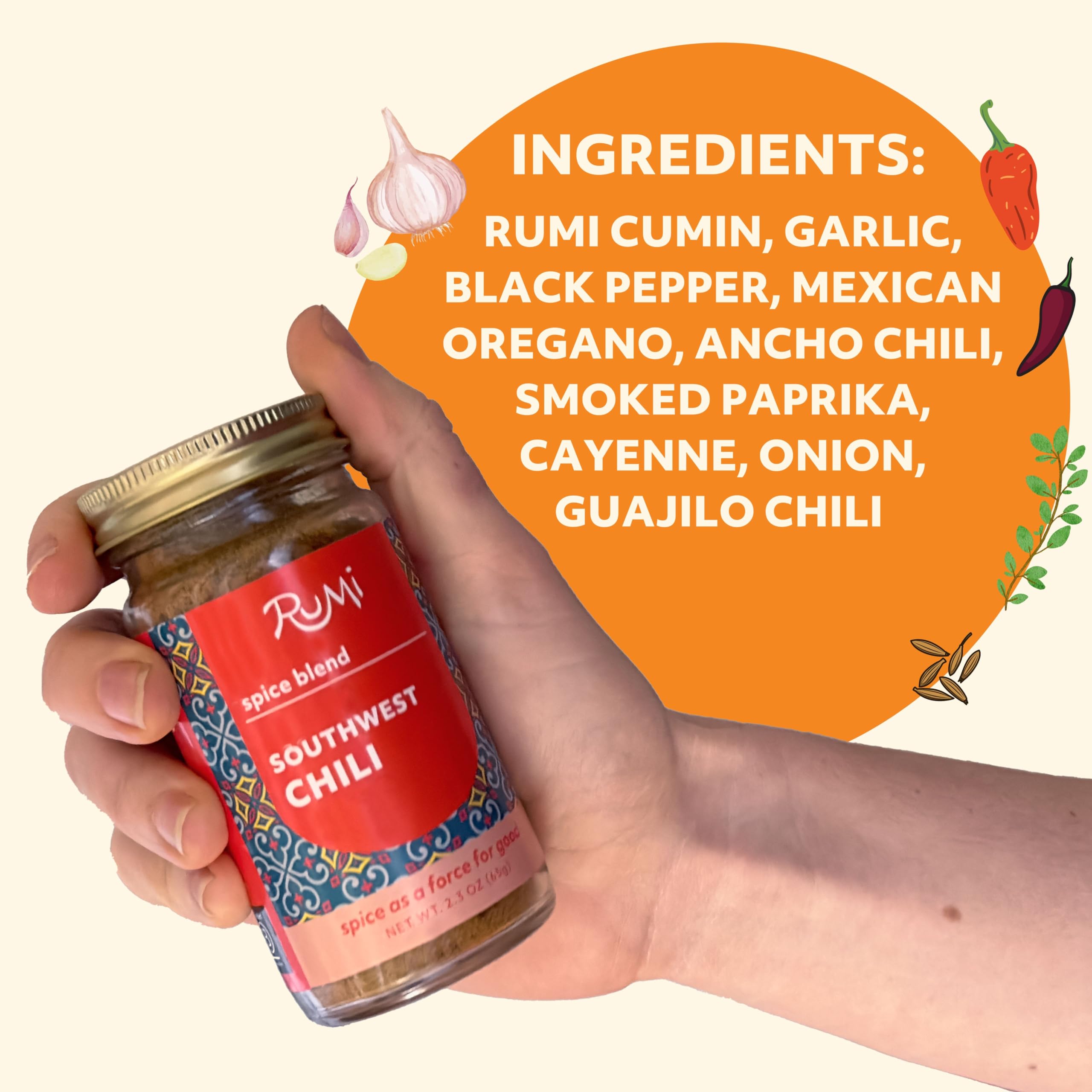 Rumi Spice - Southwest Chili Spice Blend (2.5 oz) | Healthy Mexican Seasoning for Tex Mex, BBQ Rubs & Cooking | Gluten Free, Vegan, Salt Free with Guajillo, Ancho Chiles, Mexican Oregano & Cumin | Perfect for Tacos, Chili & Grilled Meats