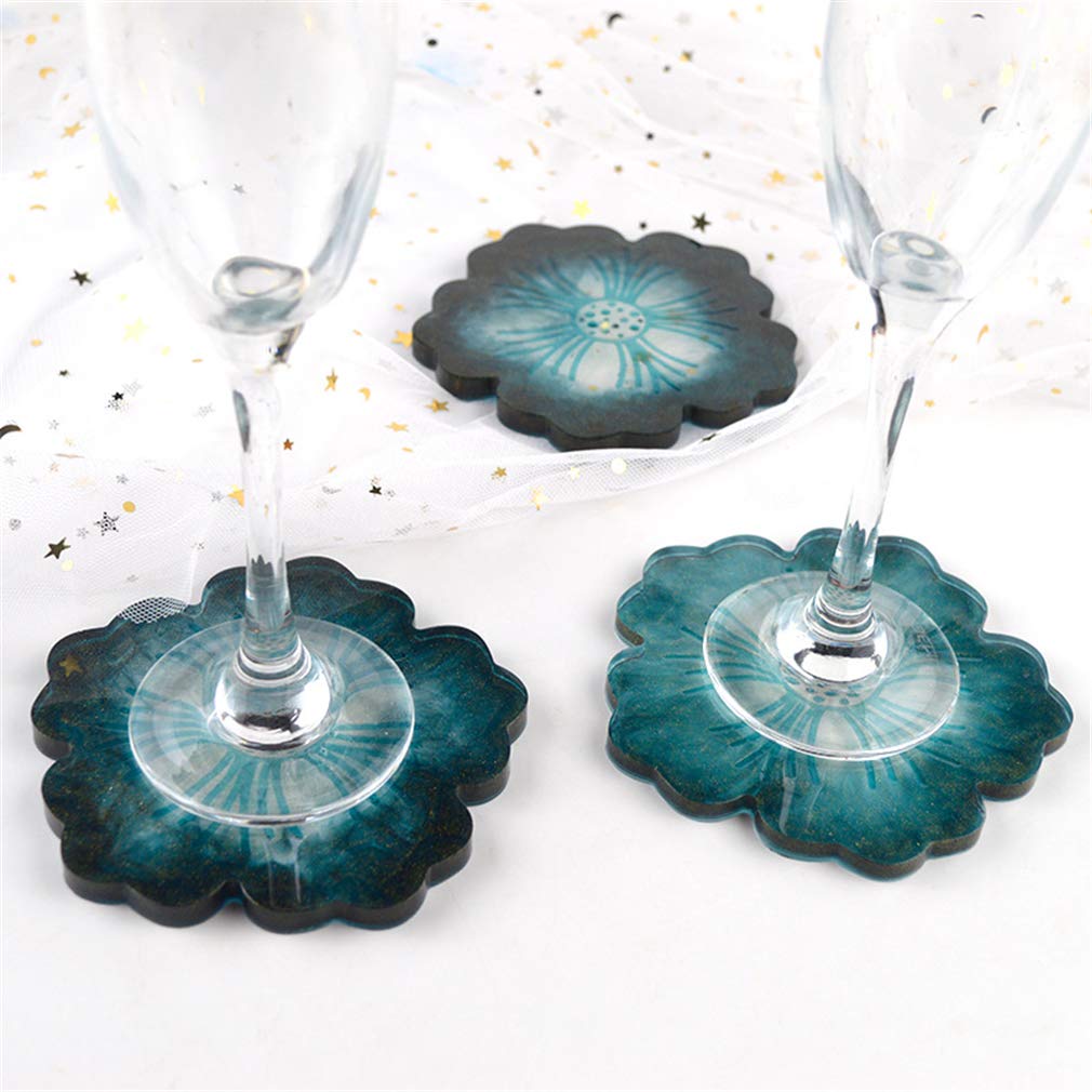 Remanbo Flower Shaped Epoxy Resin Casting Molds Set - 1 Large Tray Mold & 5 Coaster Molds for DIY Home Decor, Wedding Centerpieces & Craft Projects