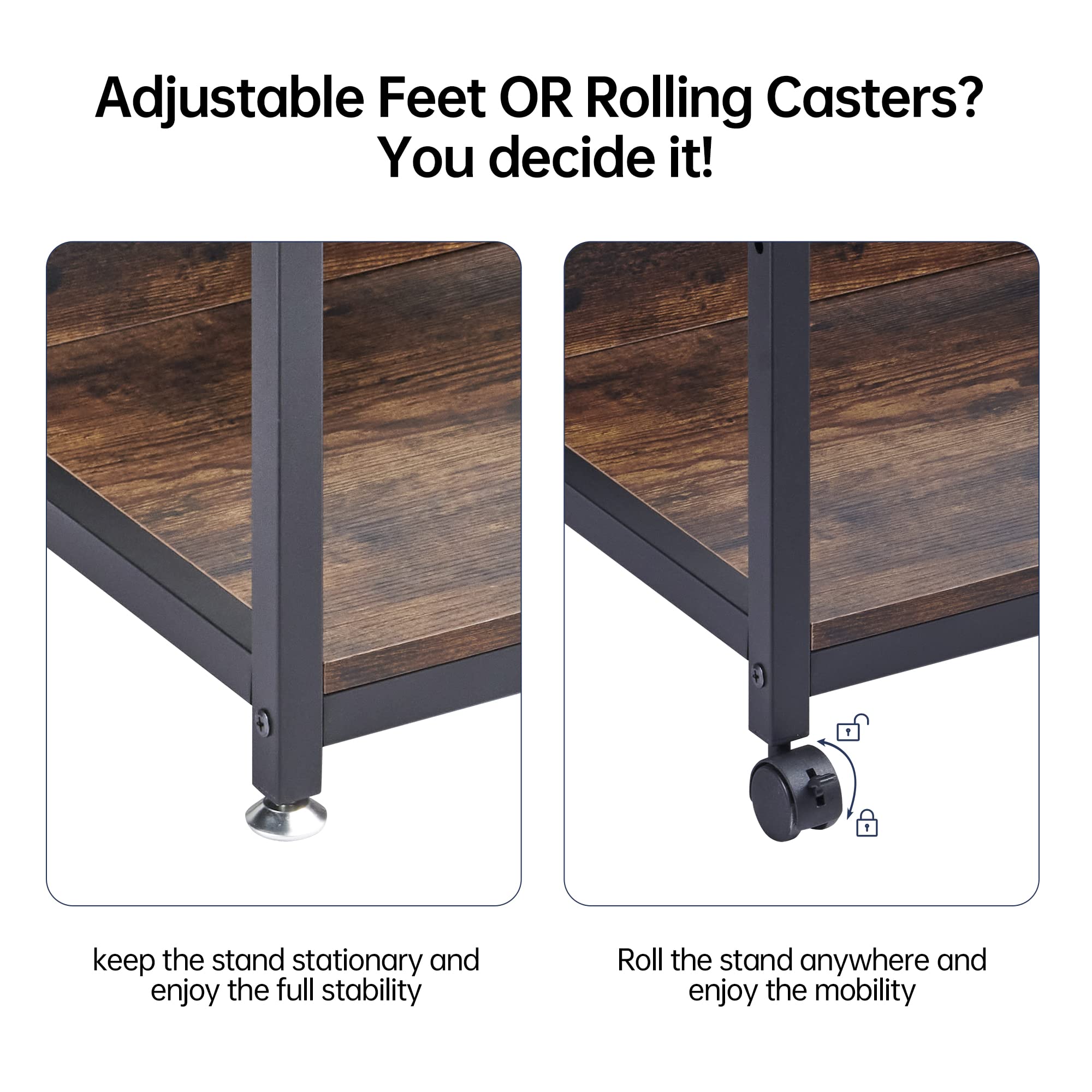 4-Tier Adjustable Printer Stand with Wheels - Rustic Brown Home Office Desk Organizer for Printer, Scanner & Supplies - Perfect for Small Spaces & Workspace Organization