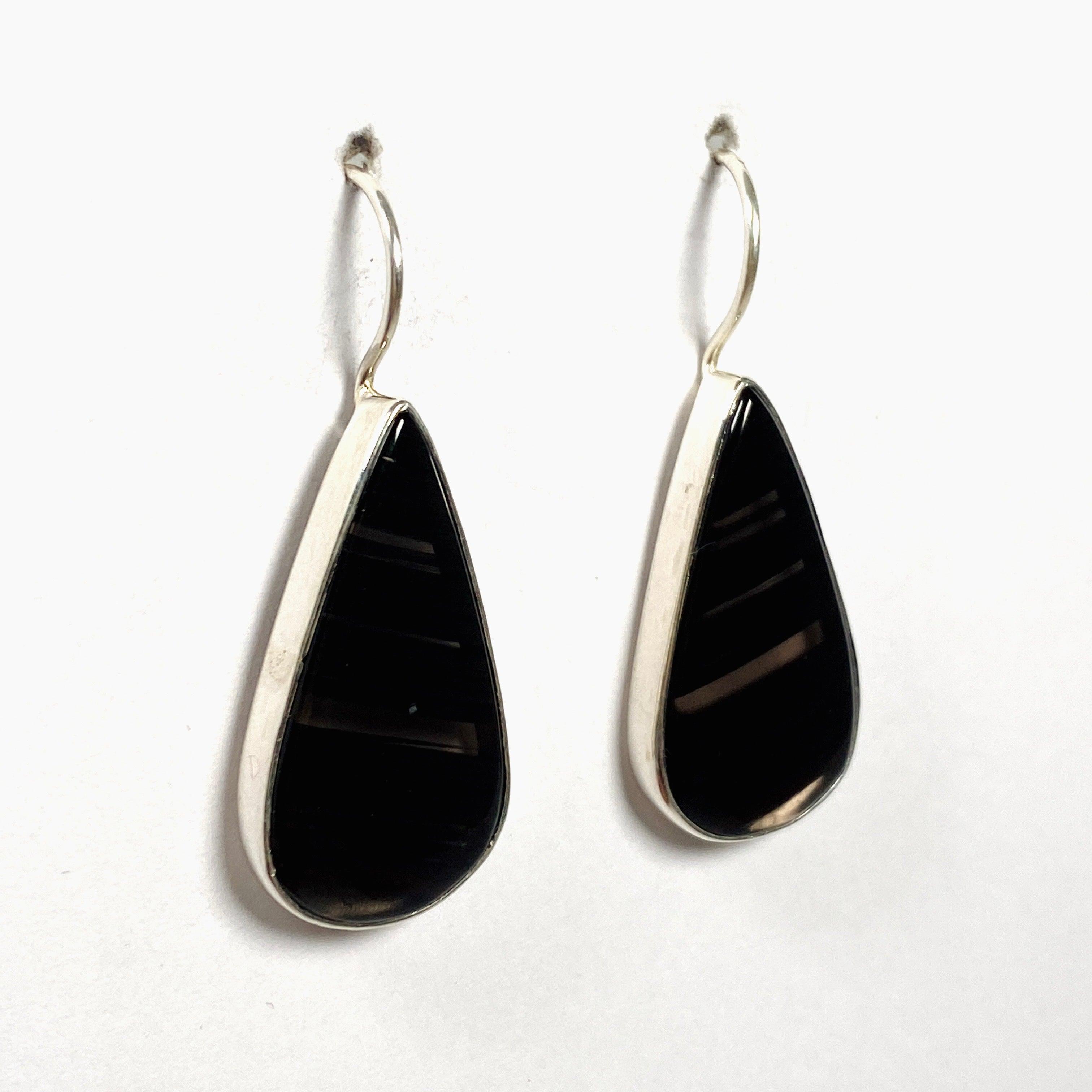 Midnight Obsidian Teardrop Earrings with Fixed Hook - Elegant Black Gemstone Jewelry for Women - Perfect for Evening Parties, Weddings & Special Occasions