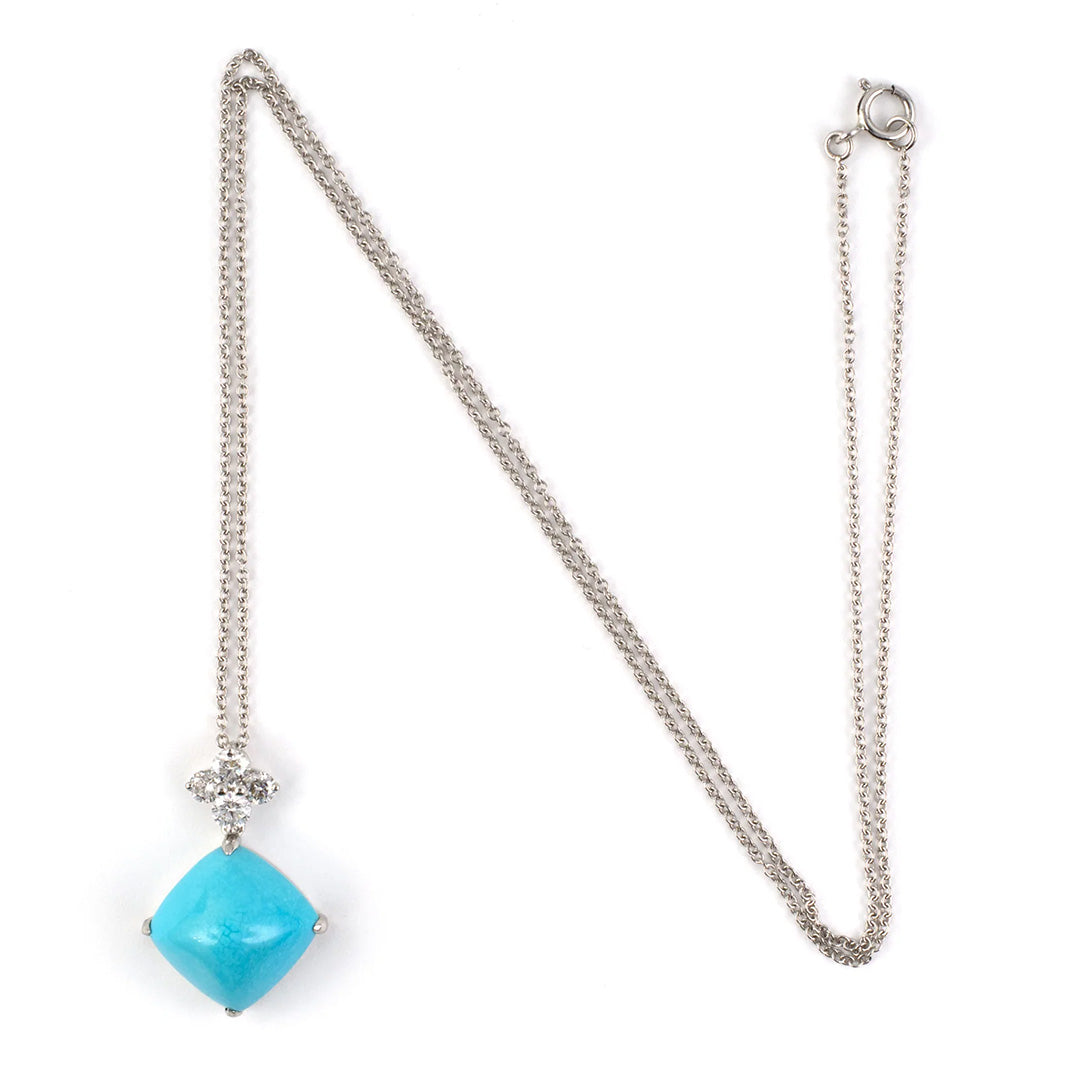 Stunning Sugarloaf Turquoise & Diamond Pendant Necklace for Women - Elegant 925 Sterling Silver Jewelry Gift for Birthday, Anniversary & Special Occasions