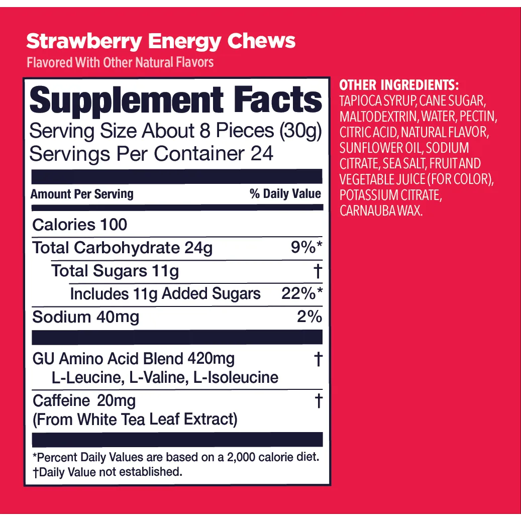Gu Energy Chews - Natural Energy Gels for Runners, Cyclists & Athletes - Boost Endurance & Performance - Ideal for Marathon, Workout & Outdoor Activities