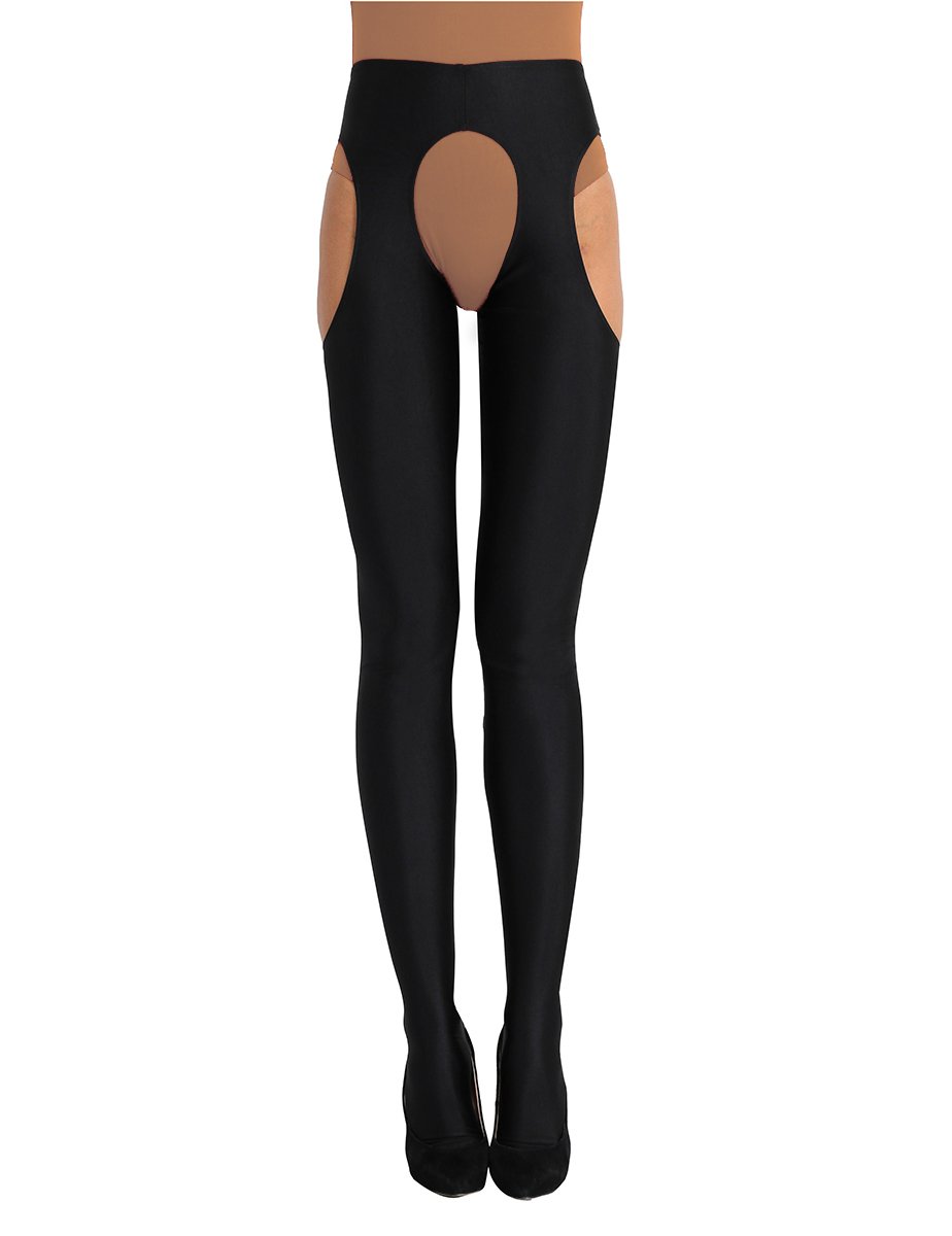 iEFiEL Women's Open Crotch Sheer Thigh High Stockings with Garter Belt - Stretchy Bodystockings for Lingerie, Role Play & Sensual Outfits