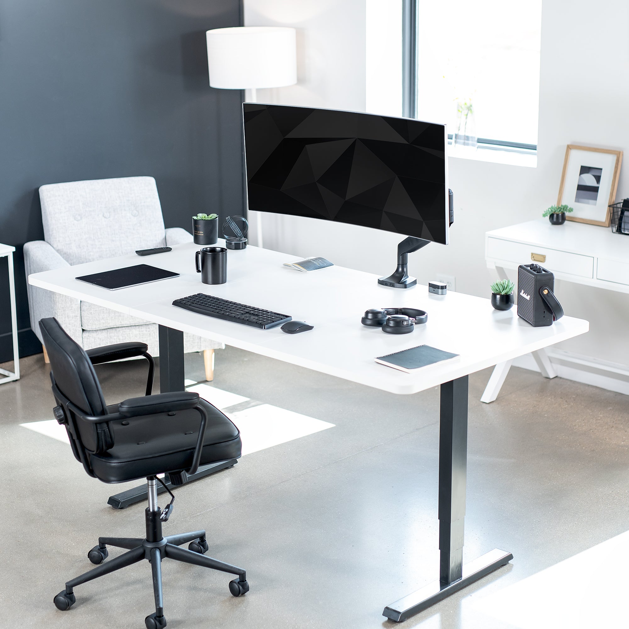 Pneumatic Arm Single Ultrawide Monitor Desk Mount - Holds Up to 40 Inch Screens for Home Office & Gaming Setup