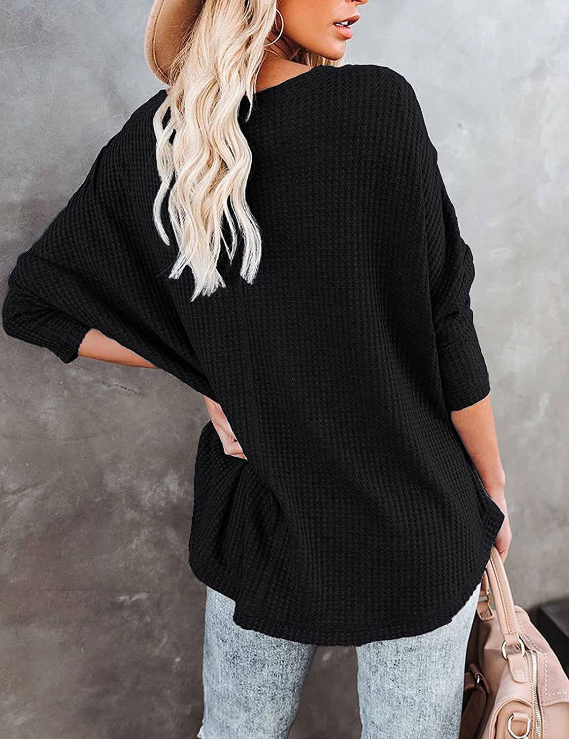Lilychan Women's V-Neck Waffle Knit Short Sleeve Blouse - Summer Casual Loose Tunic Top for Women | Perfect for Beach, Office & Everyday Wear