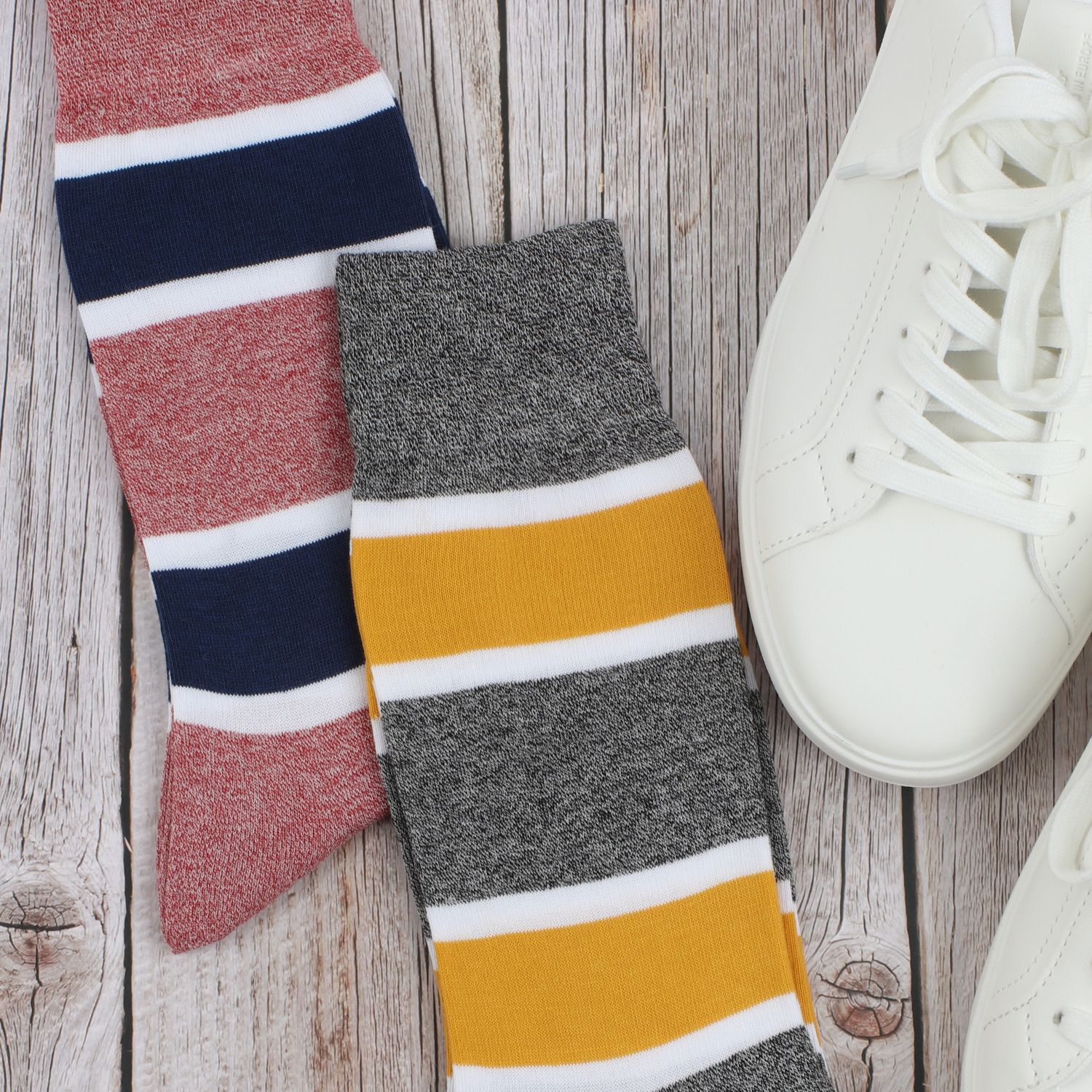 Men's Marl Stripe Cotton Socks - Breathable & Comfortable Casual Crew Socks for Everyday Wear, Workout & Outdoor Activities